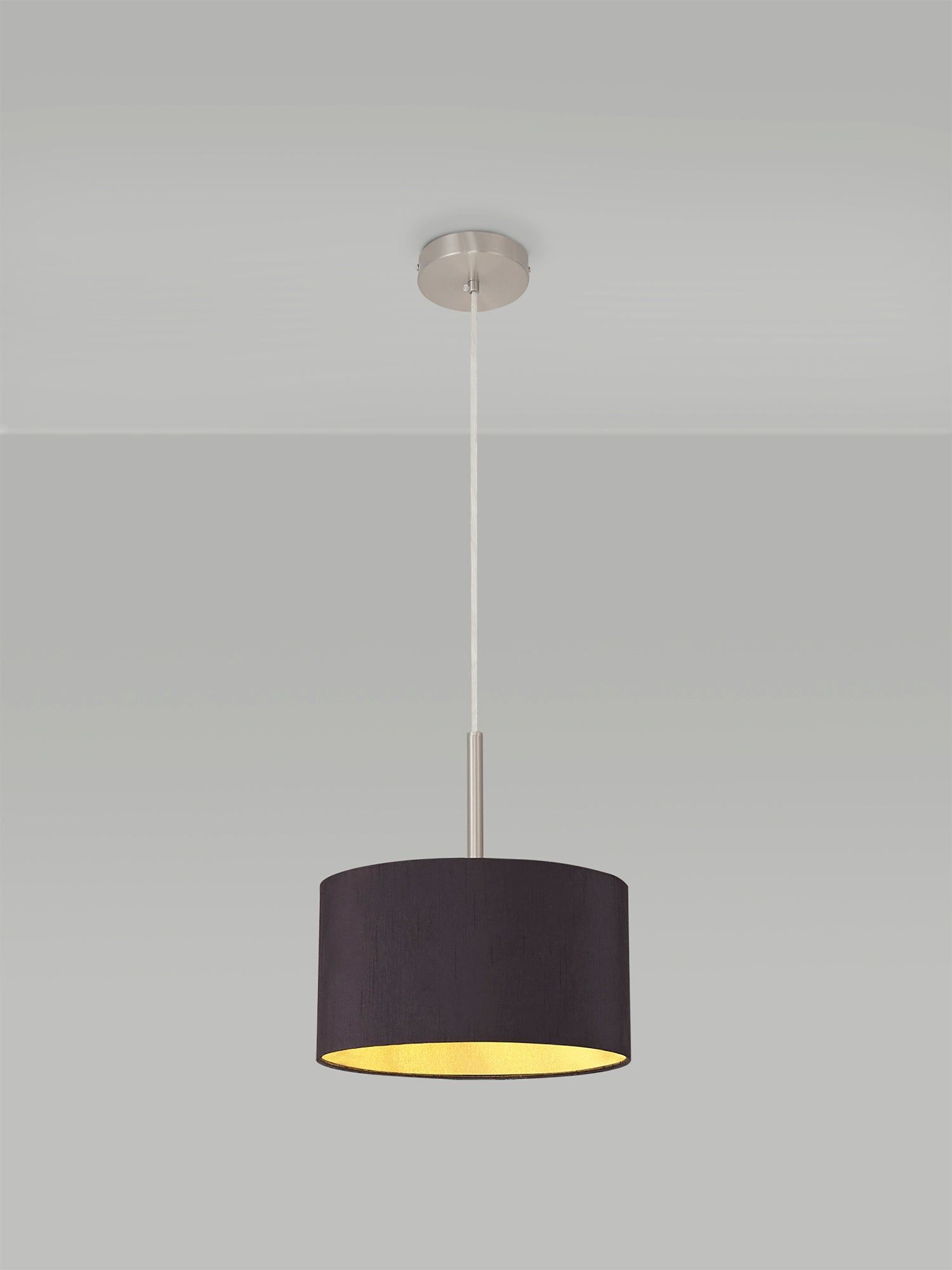 Baymont Satin Nickel 1 Light E27 3m Single Pendant c/w 300 x 170mm Dual Faux Silk Fabric Shade, Midnight Black/Green Olive