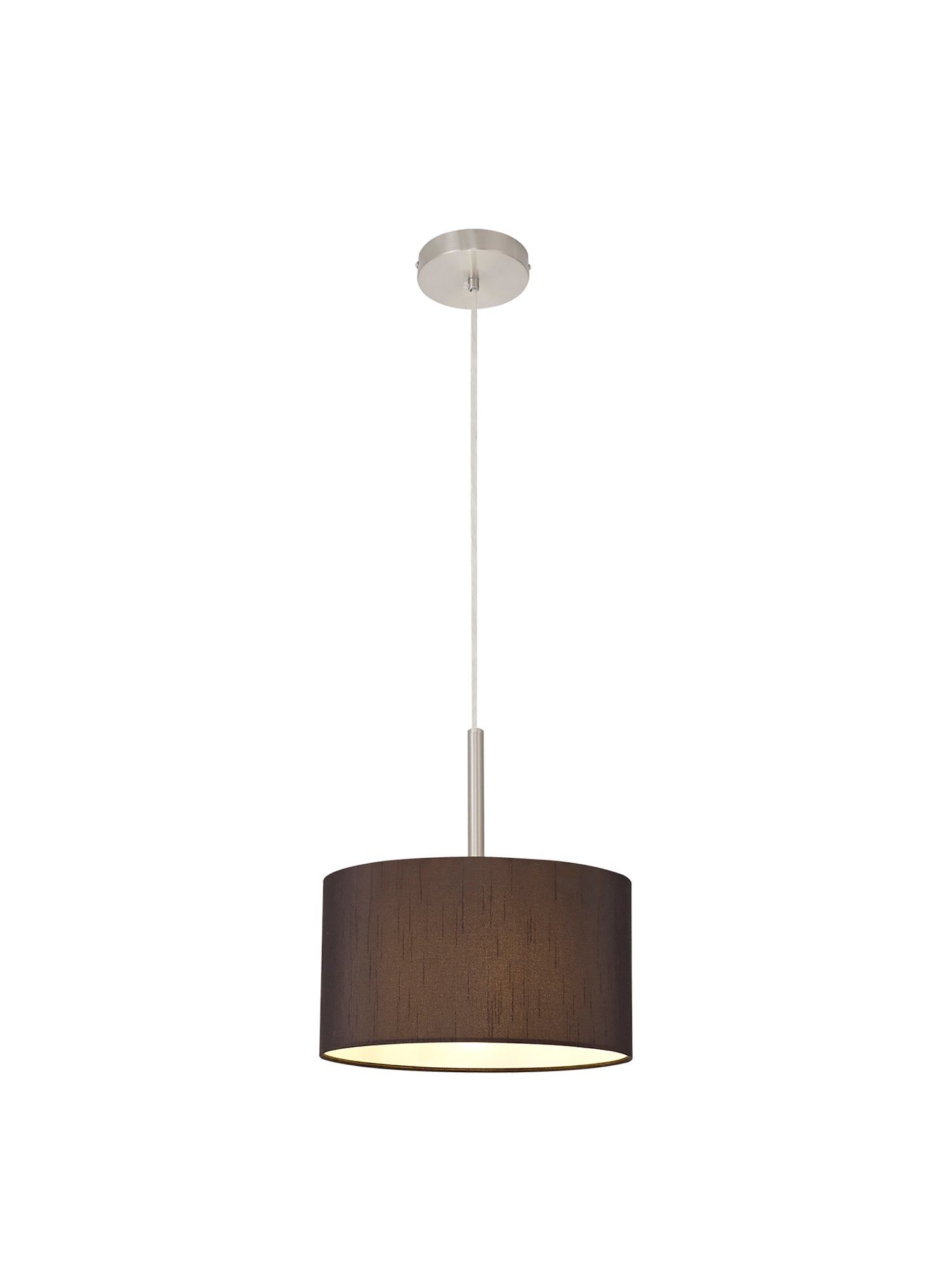 Baymont Satin Nickel 1 Light E27 3m Single Pendant c/w 300 x 170mm Faux Silk Fabric Shade, Black/White Laminate