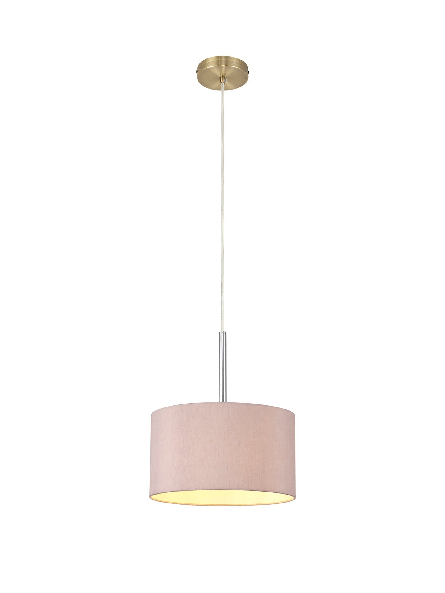 Baymont Antique Brass 1 Light E27 3m Single Pendant c/w 300 x 170mm Dual Faux Silk Fabric Shade, Taupe/Halo Gold &