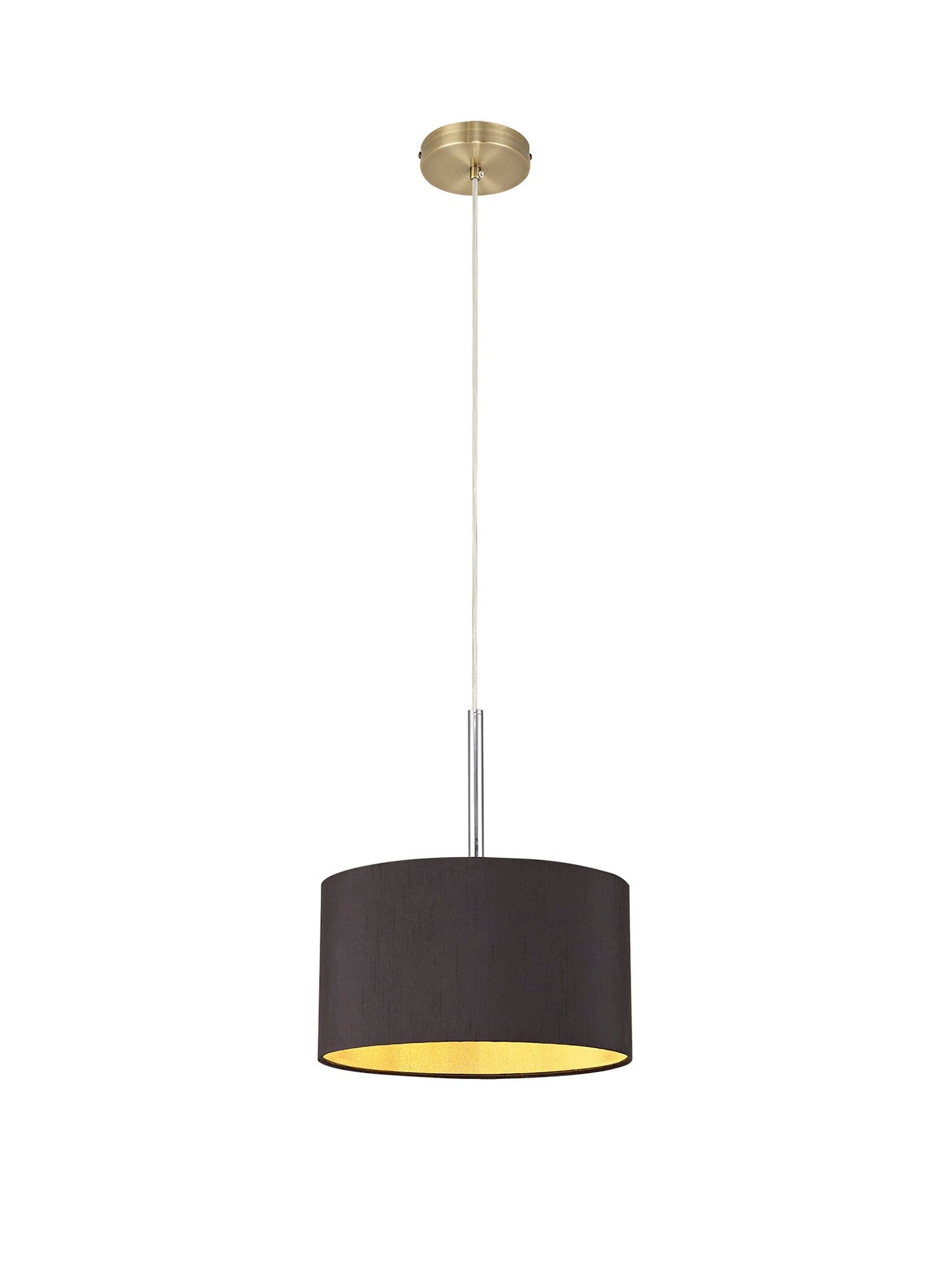 Baymont Antique Brass 1 Light E27 3m Single Pendant c/w 300 x 170mm Dual Faux Silk Fabric Shade, Midnight Black/Green Olive &