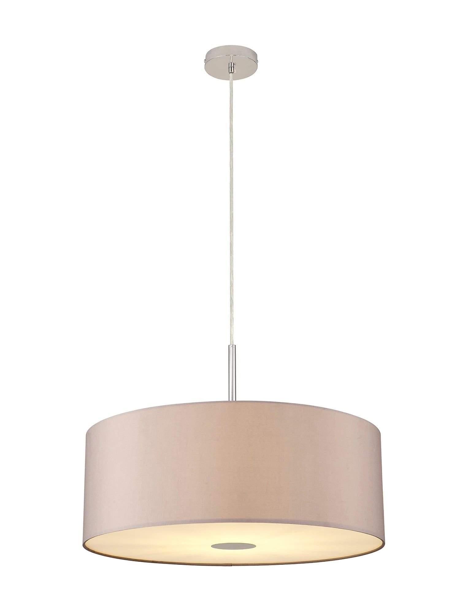 Baymont Polished Chrome 1 Light E27 3m Single Pendant c/w 600mm Faux Silk Shade, Grey/White Laminate c/w 600mm Frosted/PC Acrylic Diffuser