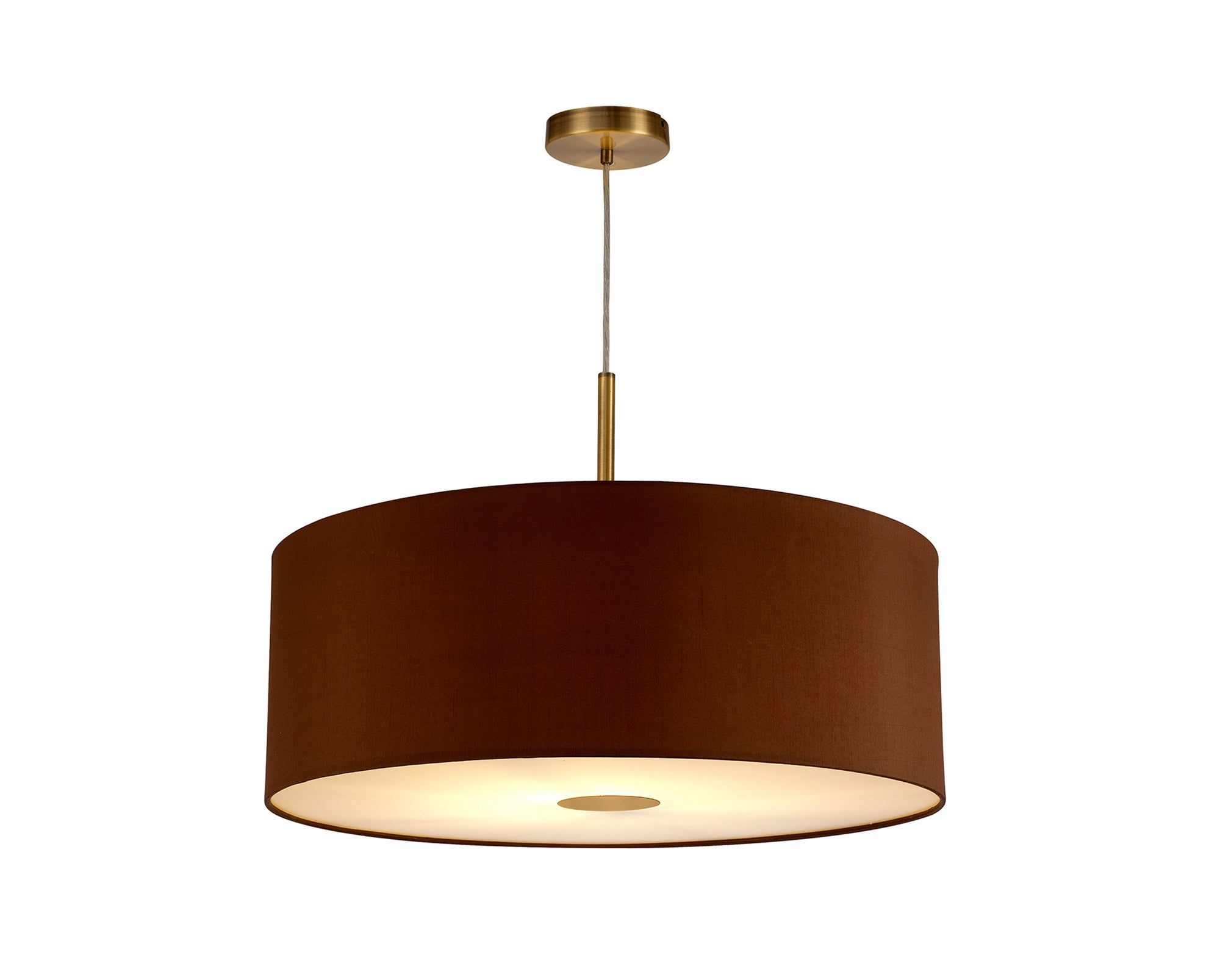 Baymont Antique Brass 1 Light E27 3m Single Pendant c/w 600mm Dual Faux Silk Shade, Raw Cocoa/Grecian Bronze c/w 600mm Frosted/AB Acrylic Diffuser