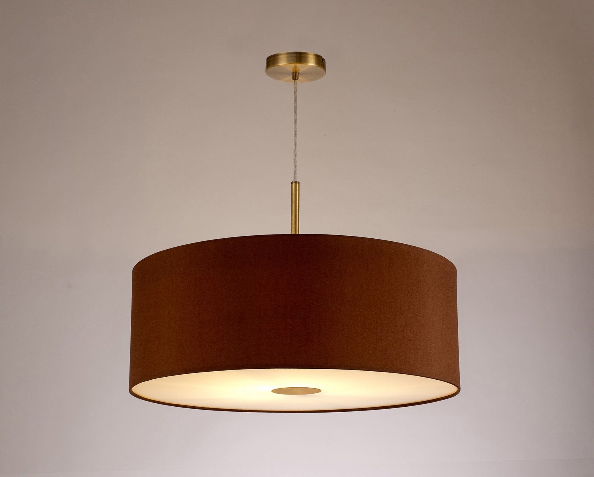 Baymont Antique Brass 1 Light E27 3m Single Pendant c/w 600mm Dual Faux Silk Shade, Raw Cocoa/Grecian Bronze c/w 600mm Frosted/AB Acrylic Diffuser