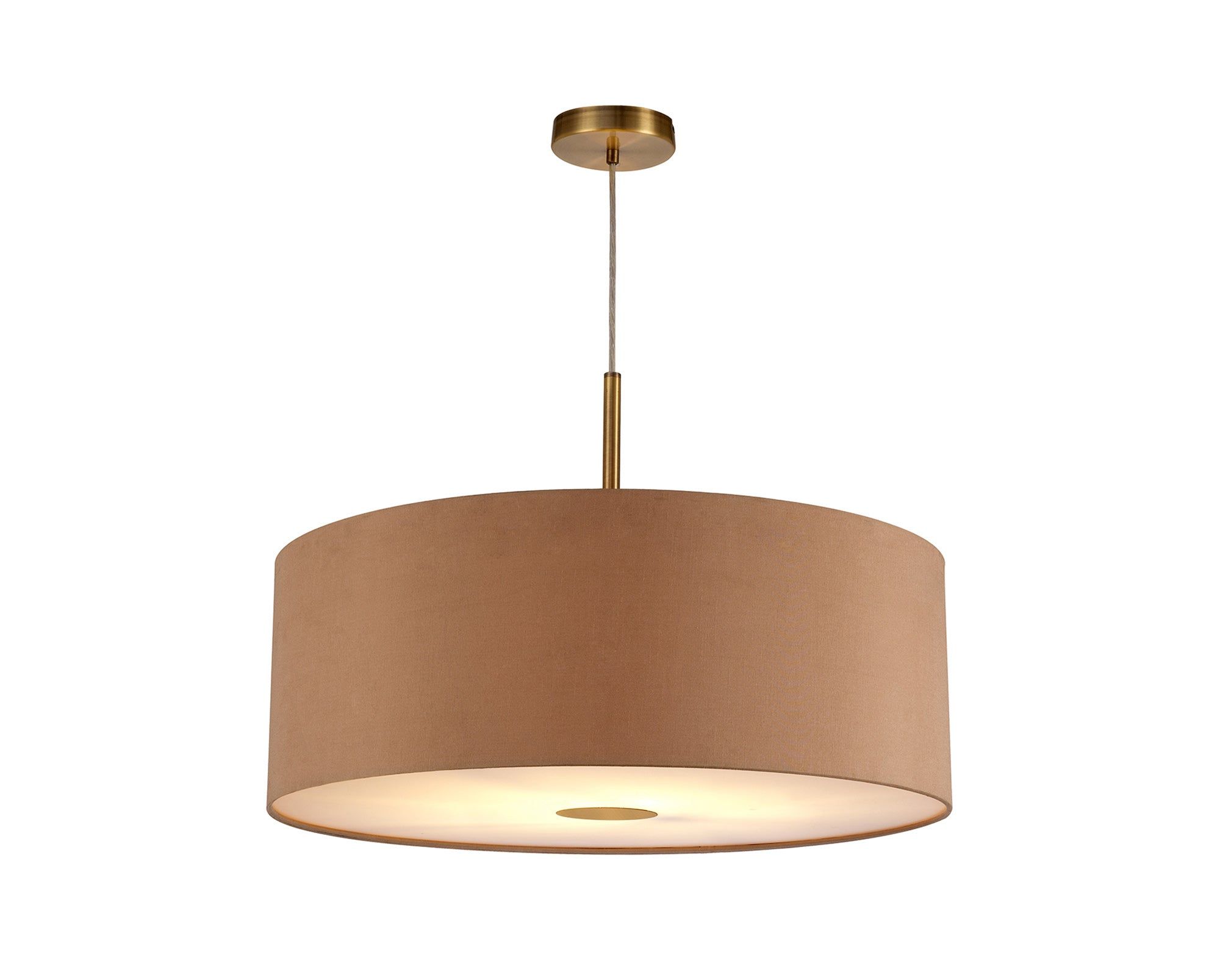 Baymont Antique Brass 1 Light E27 3m Single Pendant c/w 600mm Dual Faux Silk Shade, Antique Gold/Ruby c/w 600mm Frosted/AB Acrylic Diffuser