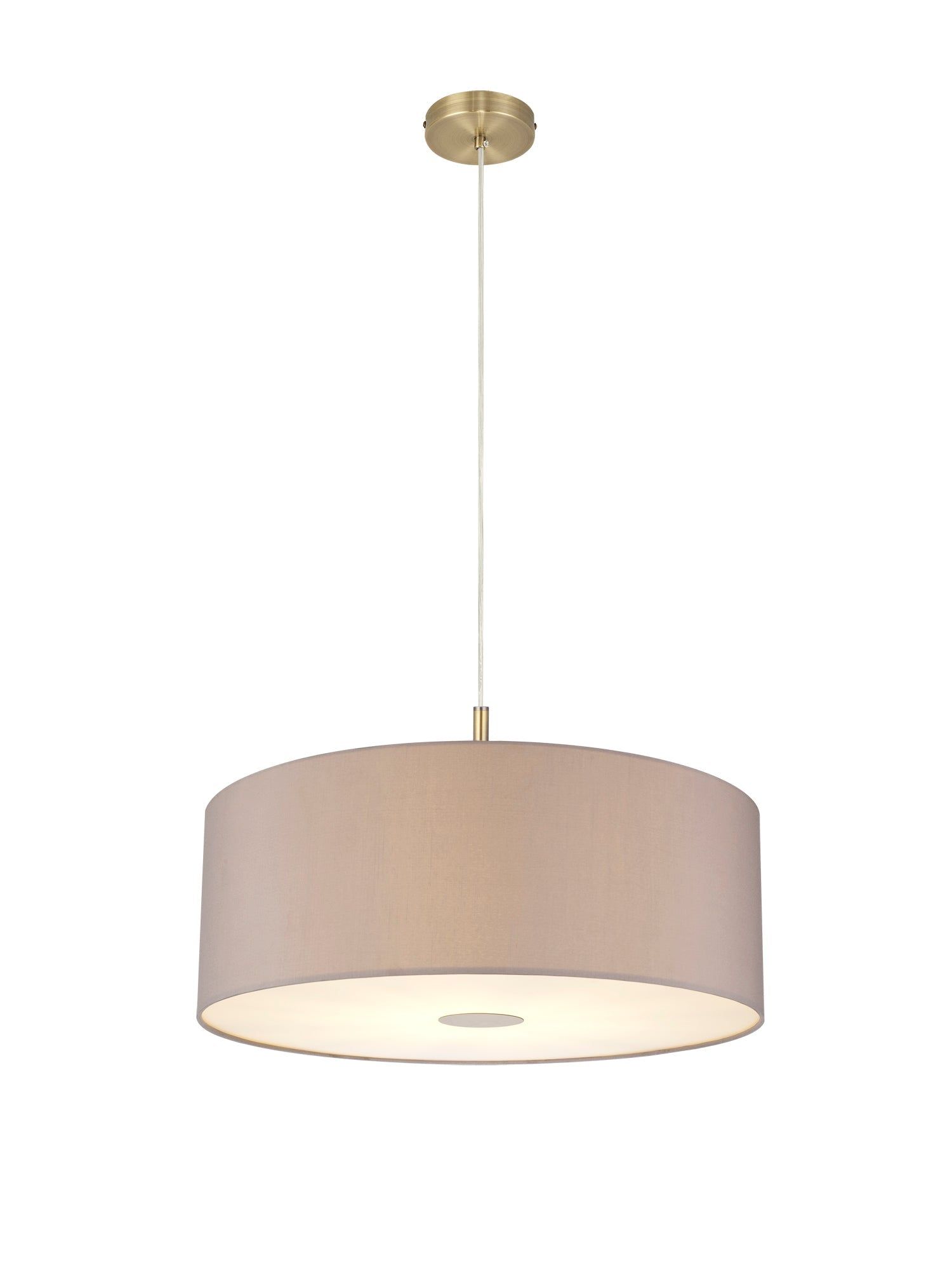 Baymont Antique Brass 1 Light E27 3m Single Pendant c/w 600mm Faux Silk Shade, Grey/White Laminate c/w 600mm Frosted/AB Acrylic Diffuser