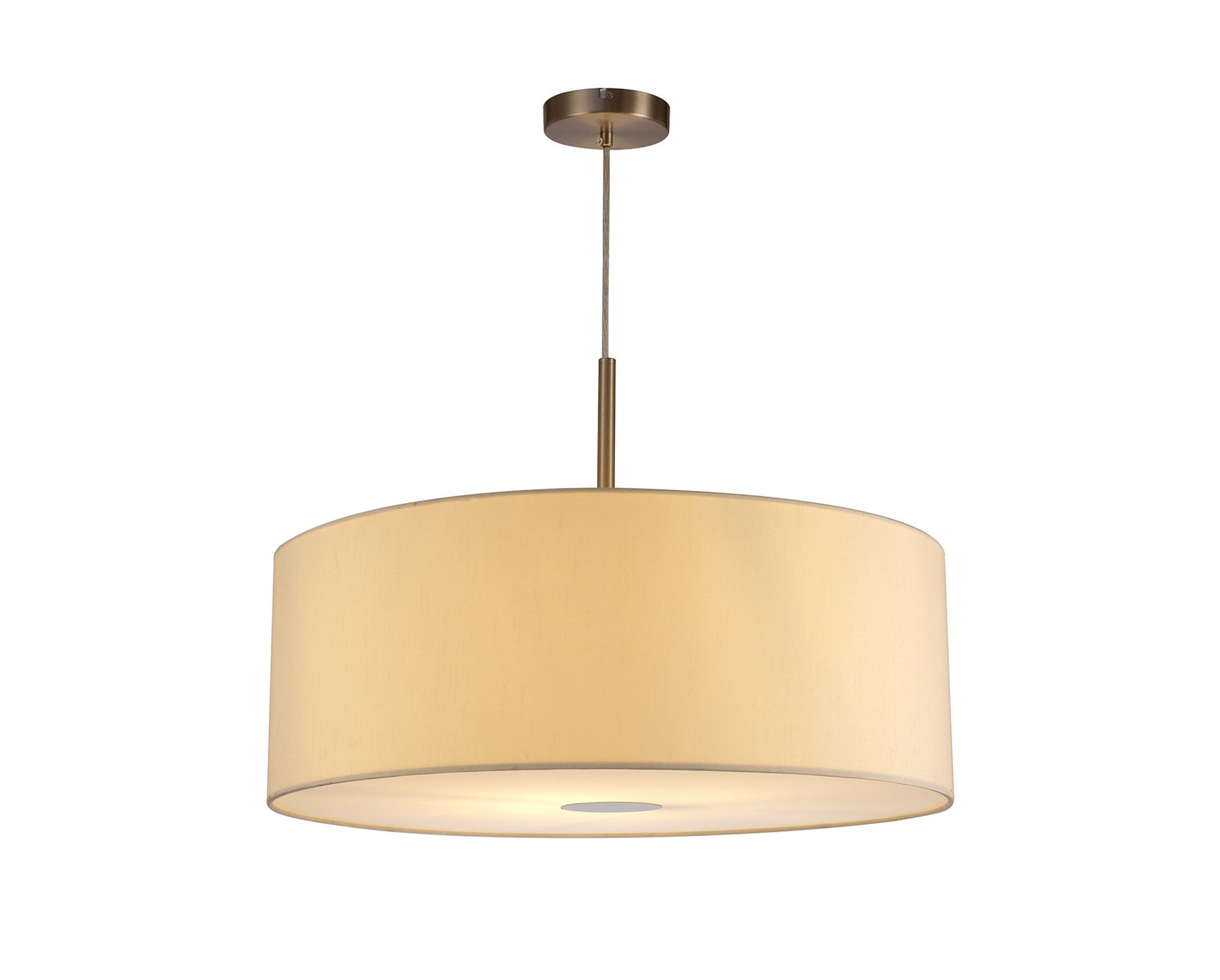 Baymont Satin Nickel 1 Light E27 3m Single Pendant c/w 600mm Faux Silk Shade, Ivory Pearl/White Laminate c/w 600mm Frosted/SN Acrylic Diffuser