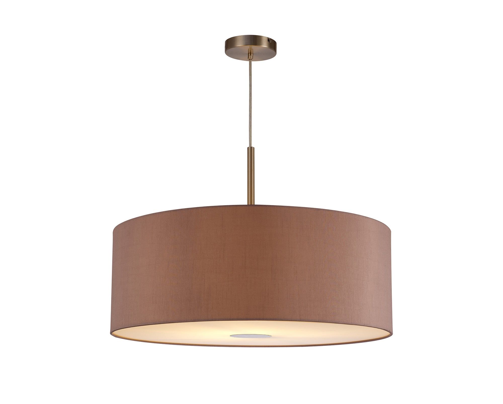 Baymont Satin Nickel 1 Light E27 3m Single Pendant c/w 600mm Dual Faux Silk Shade, Taupe/Halo Gold c/w 600mm Frosted/SN Acrylic Diffuser