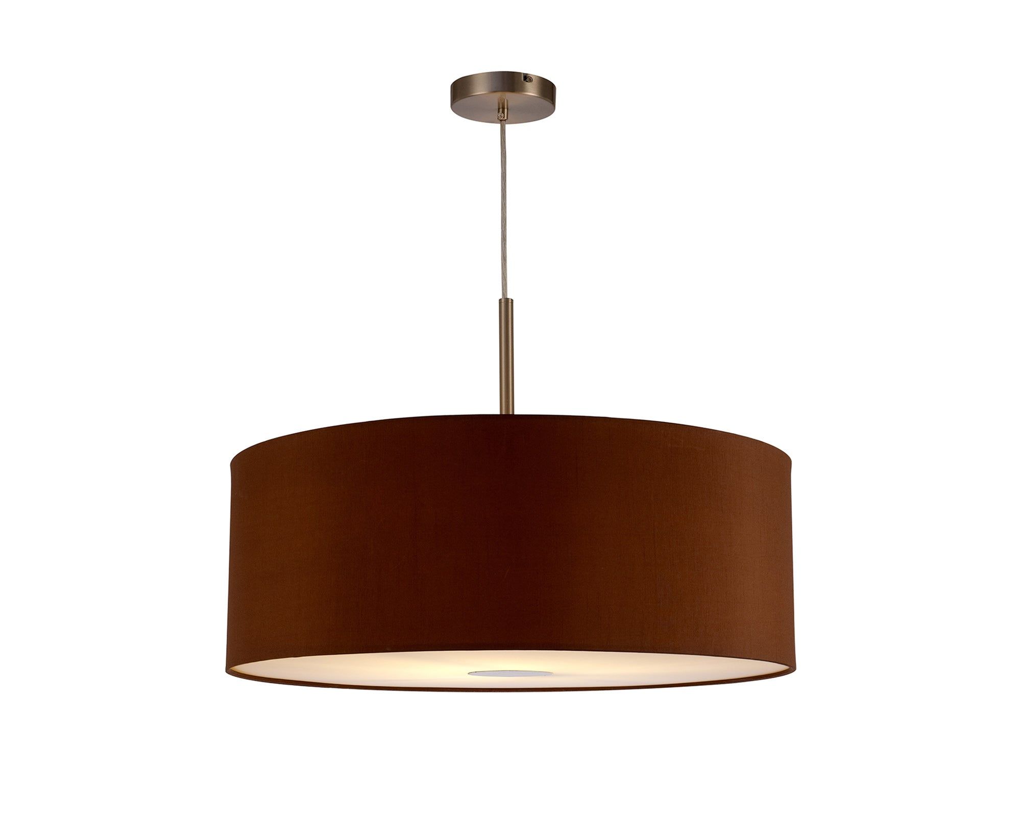 Baymont Satin Nickel 1 Light E27 3m Single Pendant c/w 600mm Dual Faux Silk Shade, Raw Cocoa/Grecian Bronze c/w 600mm Frosted/SN Acrylic Diffuser