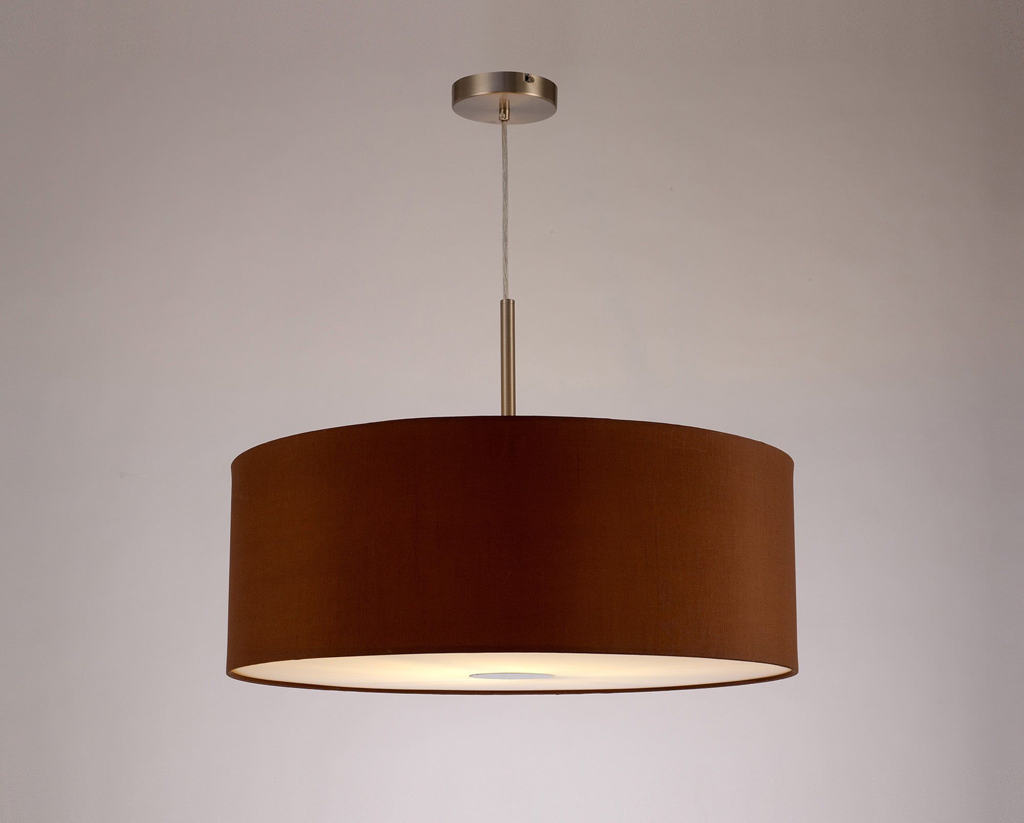 Baymont Satin Nickel 1 Light E27 3m Single Pendant c/w 600mm Dual Faux Silk Shade, Raw Cocoa/Grecian Bronze c/w 600mm Frosted/SN Acrylic Diffuser