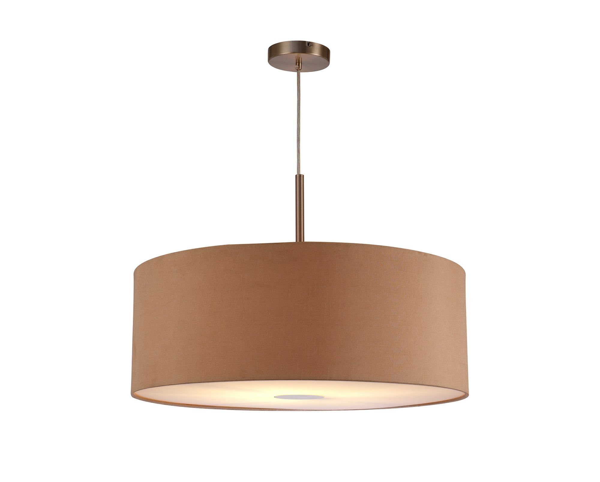 Baymont Satin Nickel 1 Light E27 3m Single Pendant c/w 600mm Dual Faux Silk Shade, Antique Gold/Ruby c/w 600mm Frosted/SN Acrylic Diffuser