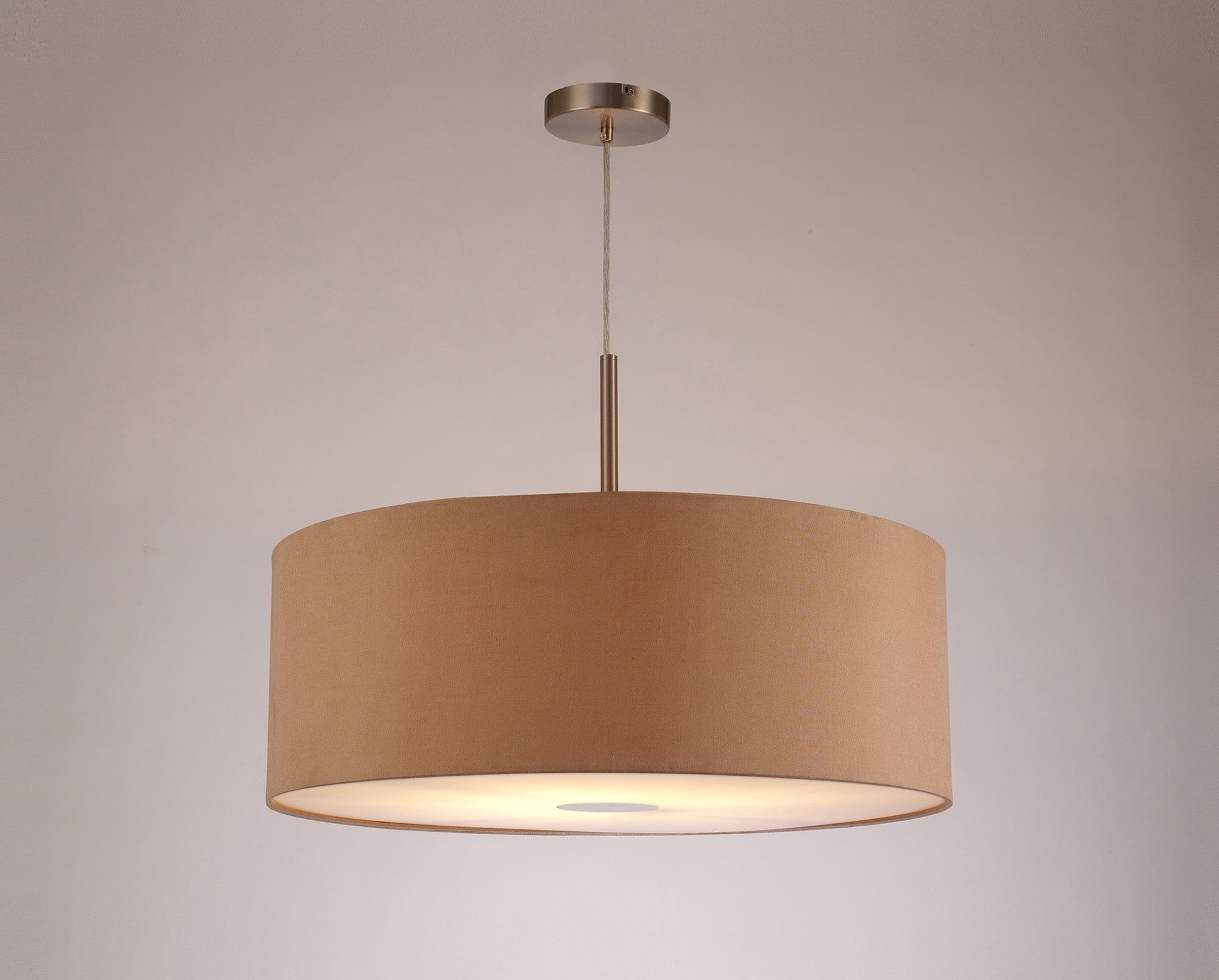 Baymont Satin Nickel 1 Light E27 3m Single Pendant c/w 600mm Dual Faux Silk Shade, Antique Gold/Ruby c/w 600mm Frosted/SN Acrylic Diffuser