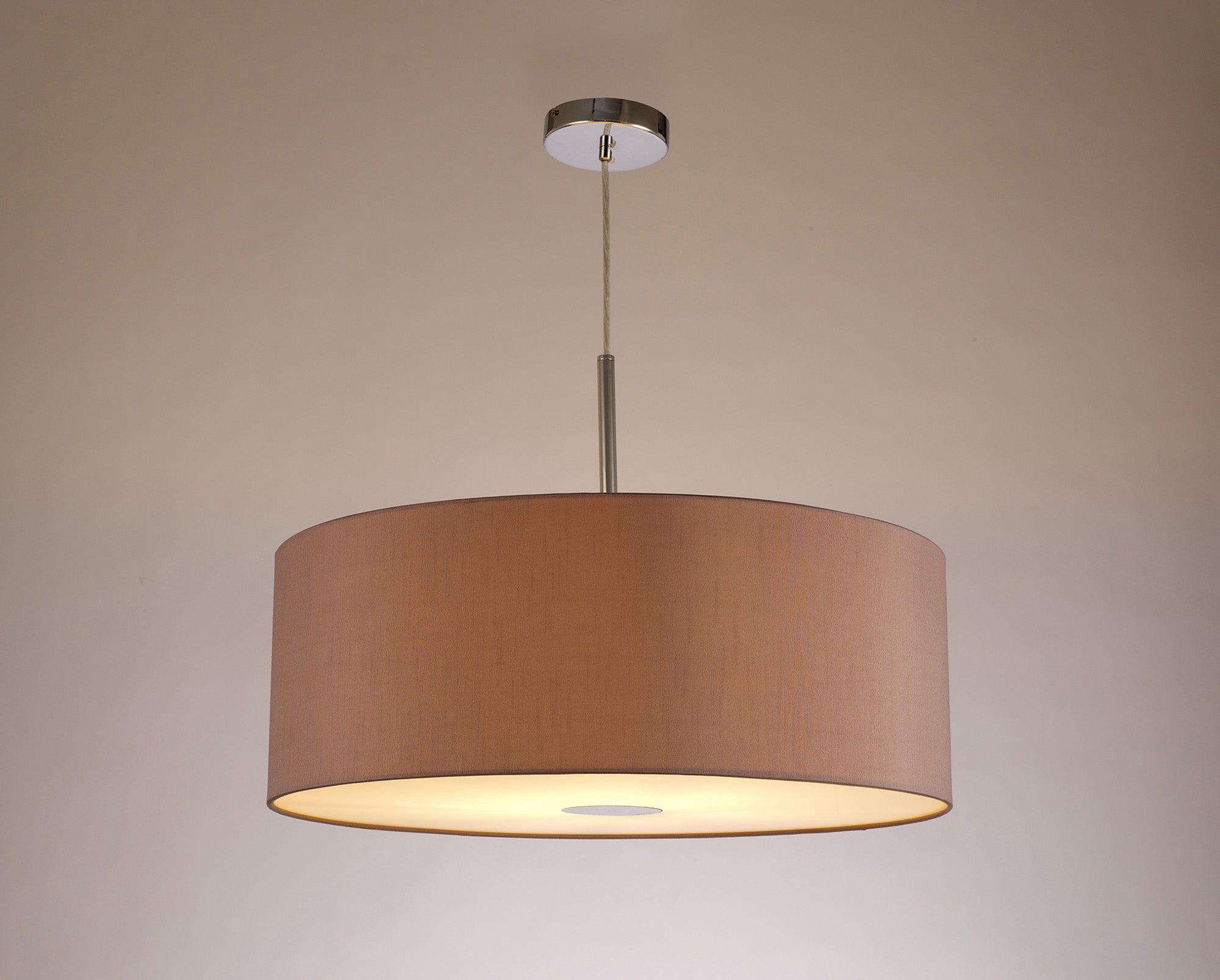 Baymont Polished Chrome 1 Light E27 3m Single Pendant c/w 600mm Dual Faux Silk Shade, Taupe/Halo Gold c/w 600mm Frosted/PC Acrylic Diffuser