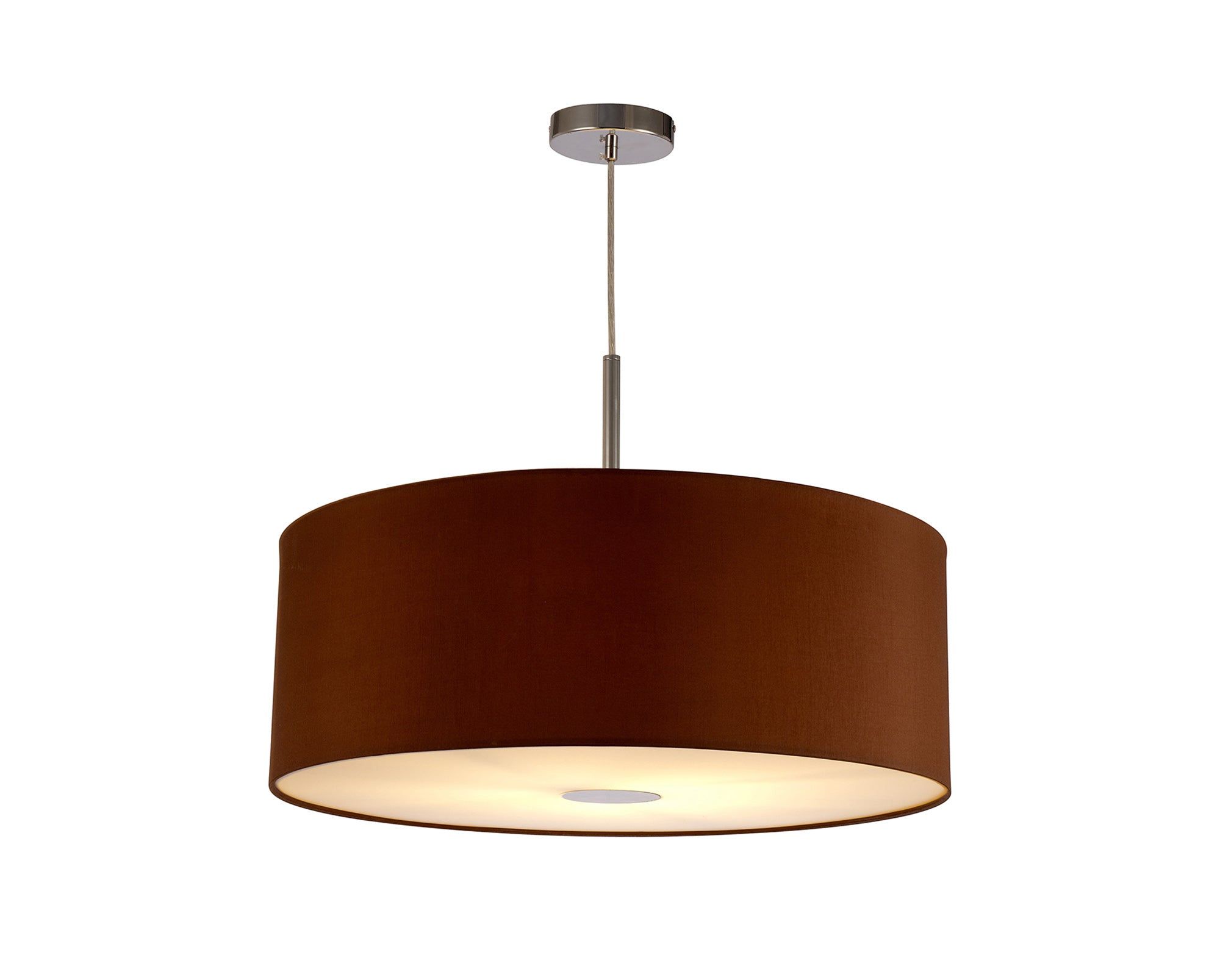 Baymont Polished Chrome 1 Light E27 3m Single Pendant c/w 600mm Dual Faux Silk Shade, Raw Cocoa/Grecian Bronze c/w 600mm Frosted/PC Acrylic Diffuser