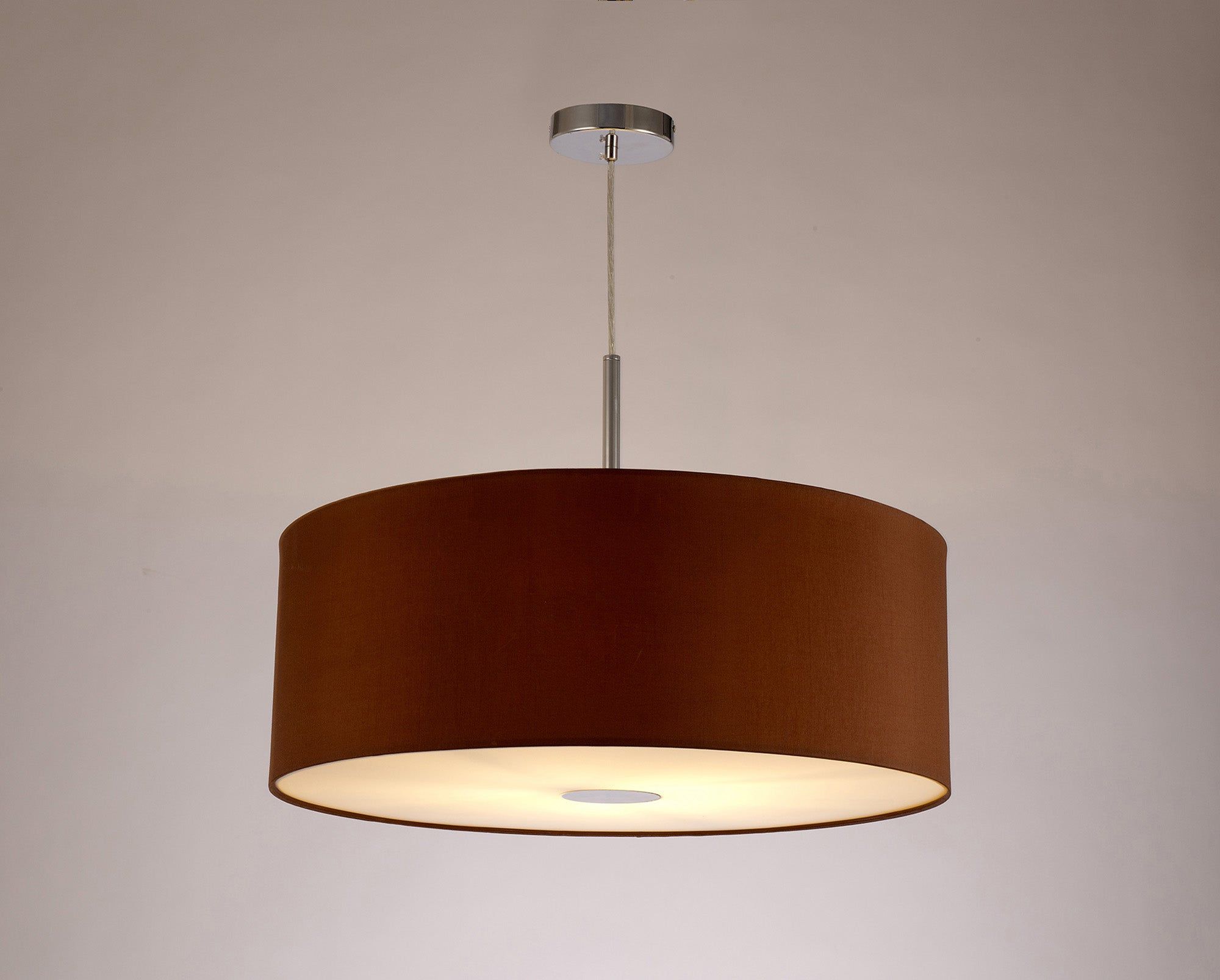 Baymont Polished Chrome 1 Light E27 3m Single Pendant c/w 600mm Dual Faux Silk Shade, Raw Cocoa/Grecian Bronze c/w 600mm Frosted/PC Acrylic Diffuser