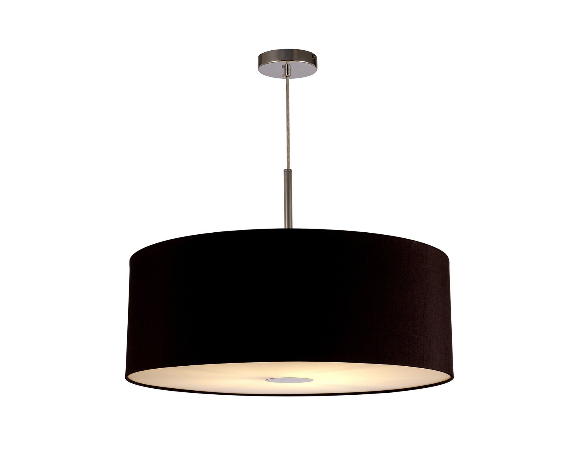 Baymont Polished Chrome 1 Light E27 3m Single Pendant c/w 600mm Dual Faux Silk Shade, Black/Green Olive c/w 600mm Frosted/PC Acrylic Diffuser