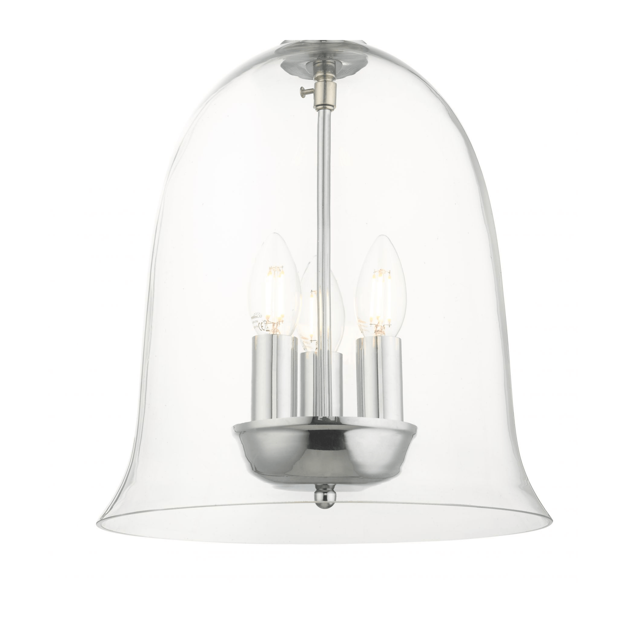 Bell 3 Light Clear Glass Pendant Polished Chrome - Cusack Lighting