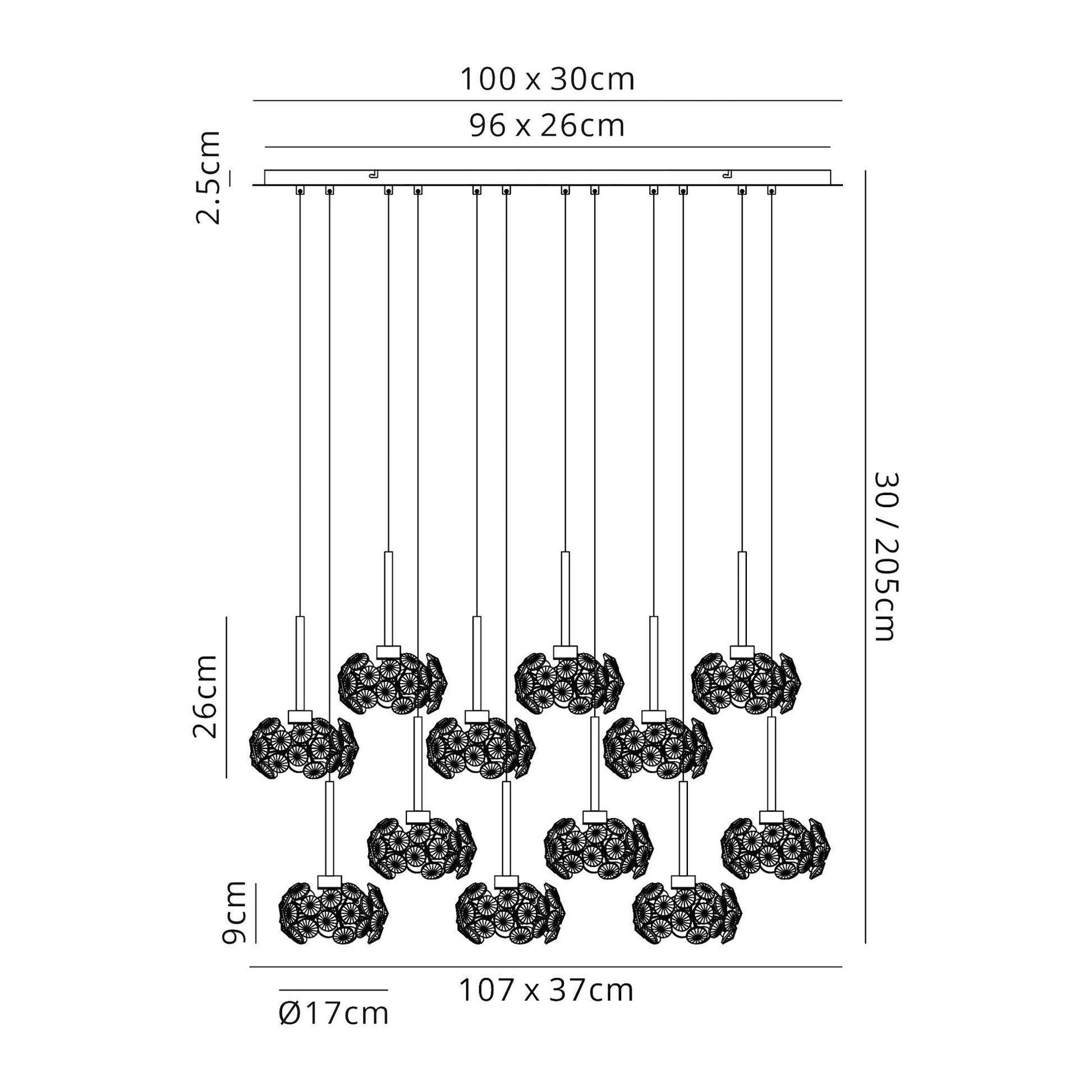 Cassis/Sophia 12 Light G9 2m Linear Pendant With Polished Chrome And Crystal Shade