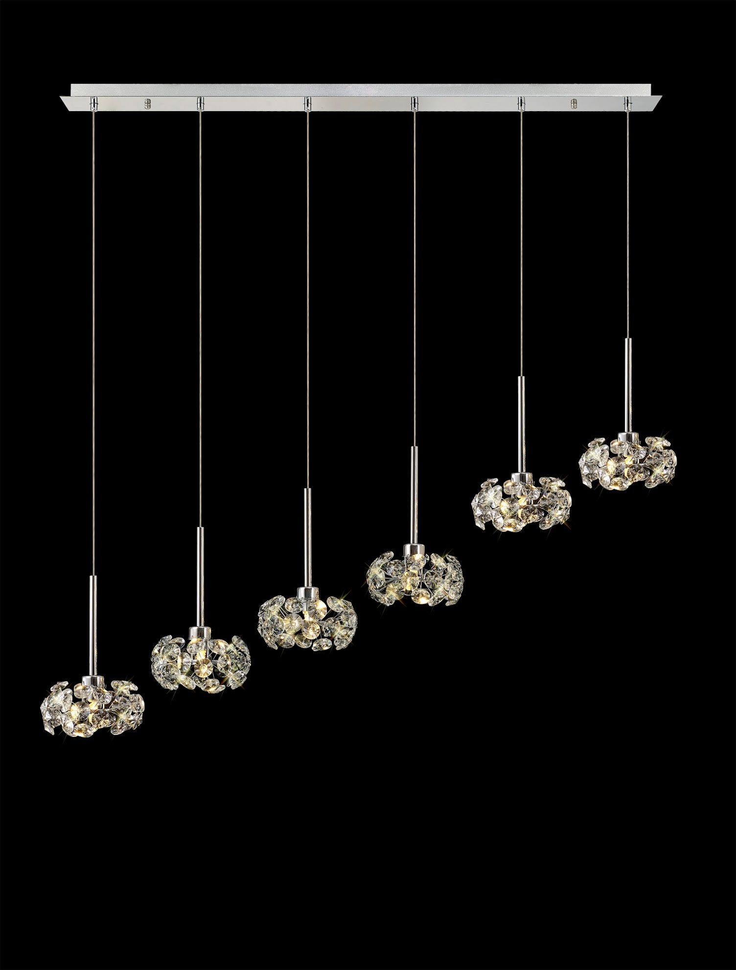 Cassis/Sophia 6 Light G9 2m Linear Pendant With Polished Chrome And Crystal Shade