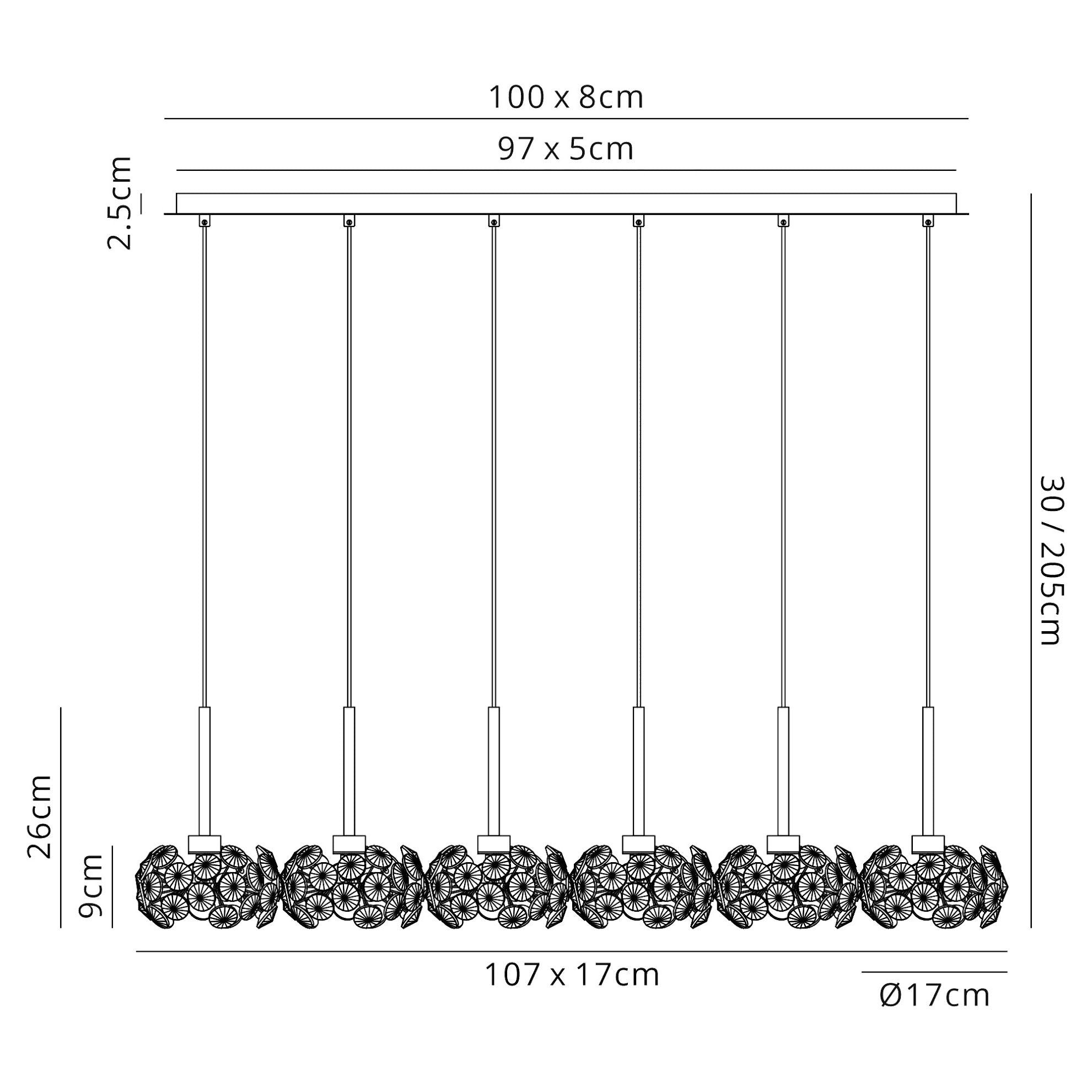 Cassis/Sophia 6 Light G9 2m Linear Pendant With Polished Chrome And Crystal Shade
