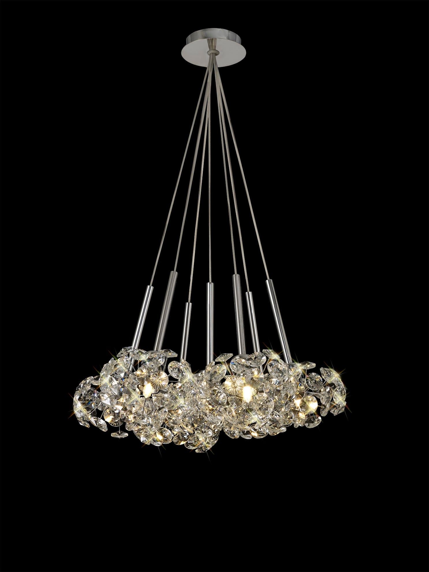 Cassis/Sophia 7 Light G9 1.5m Cluster Pendant With Polished Chrome And Crystal Shade