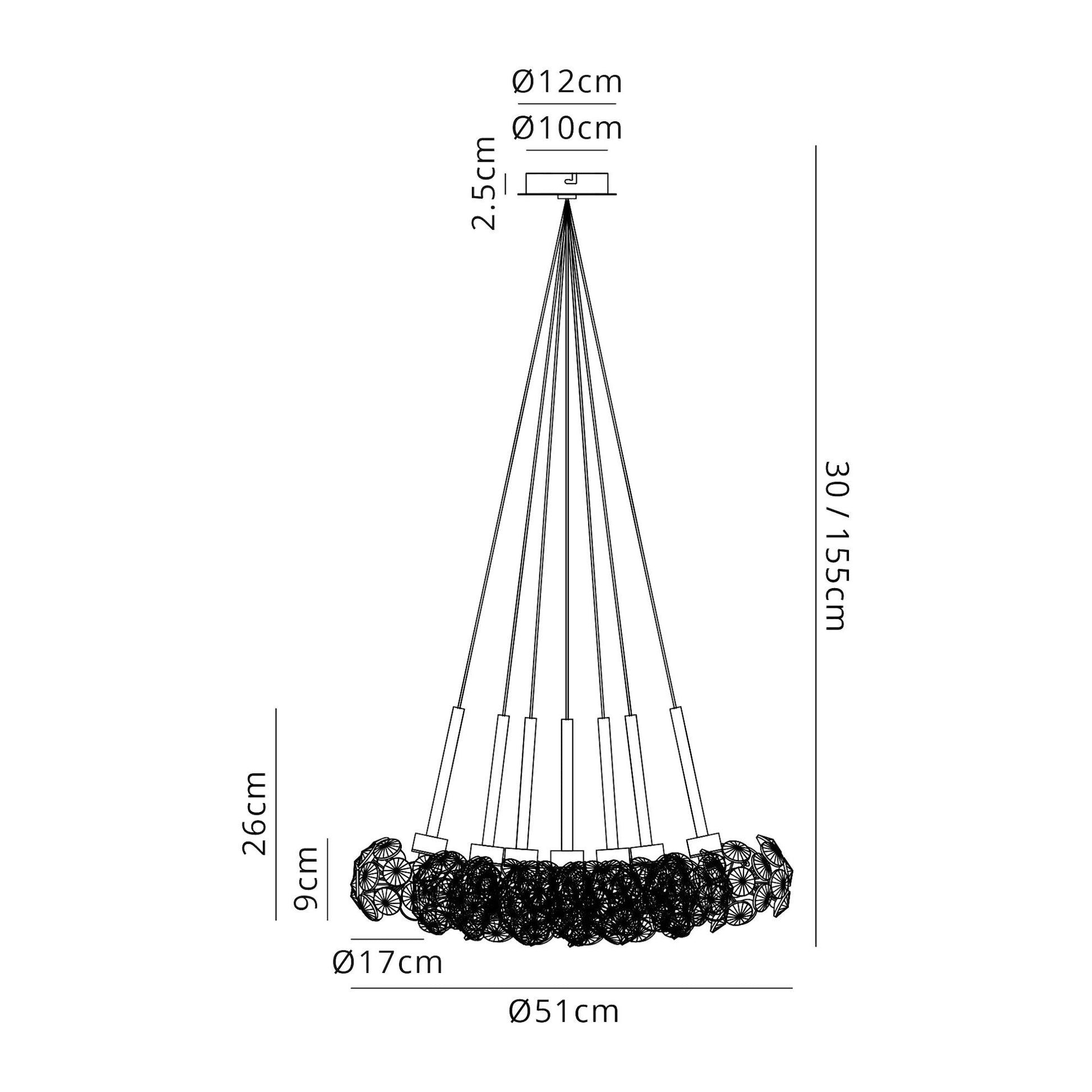 Cassis/Sophia 7 Light G9 1.5m Cluster Pendant With Polished Chrome And Crystal Shade