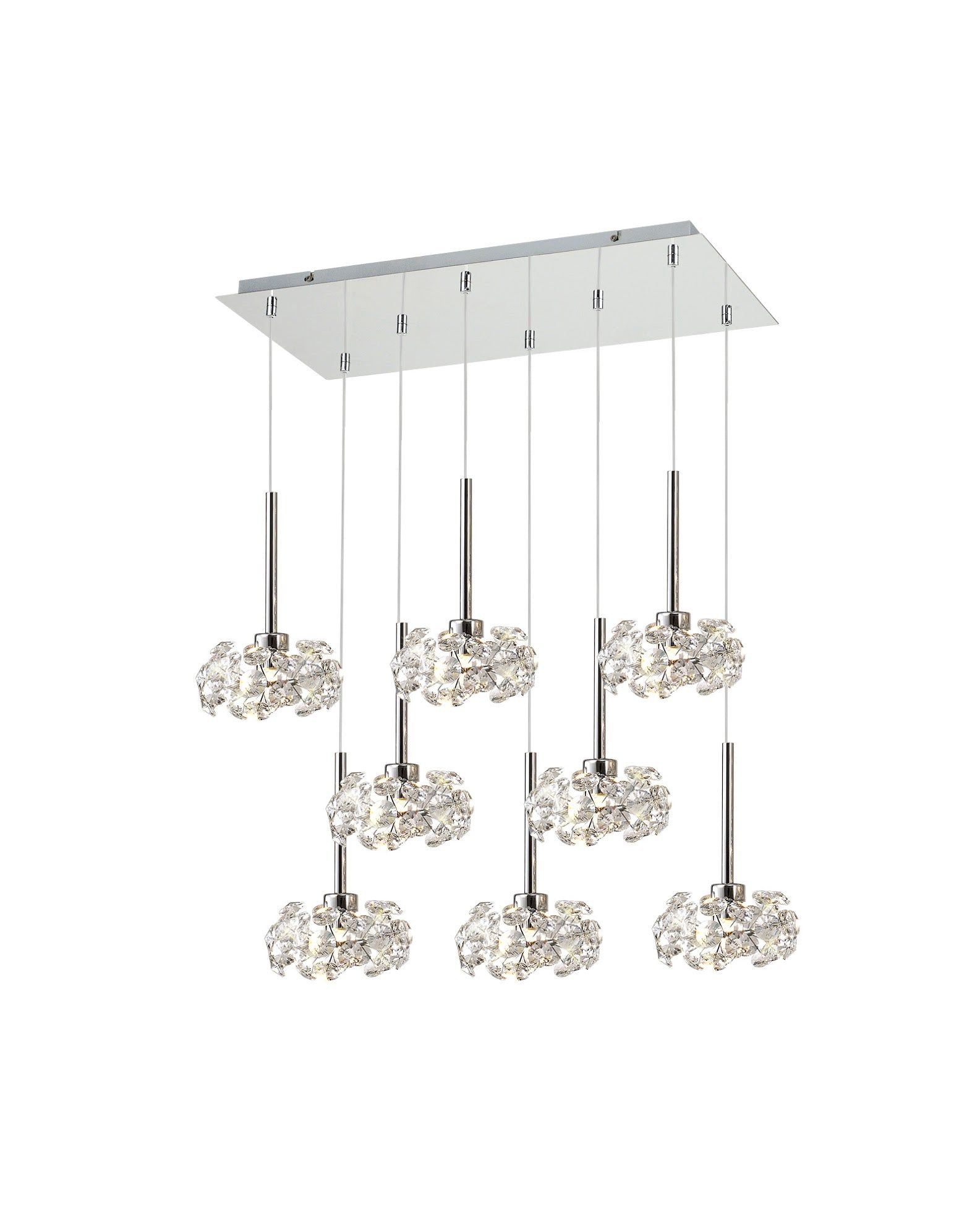 Cassis/Sophia 8 Light G9 2m Rectangle Multiple Pendant With Polished Chrome And Crystal Shade
