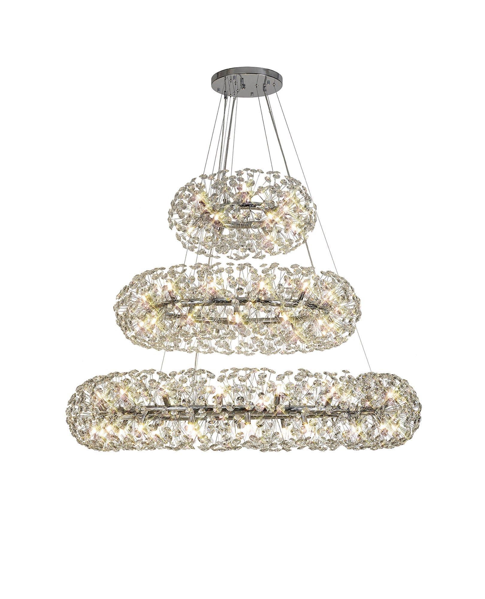 Sophia 3 Tier Pendant 74 Light G9 French Gold/Crystal, Polished Chrome/Crystal, Item Weight: 37.6kg