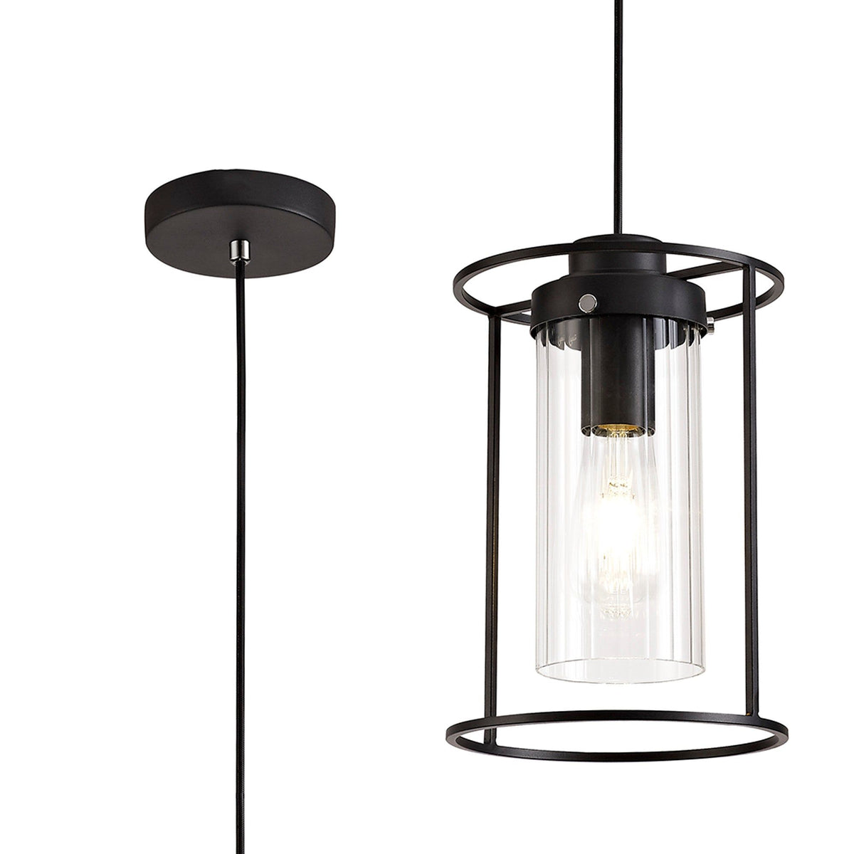 Beres Single Pendant, 1 Light E27, Black/Clear Glass