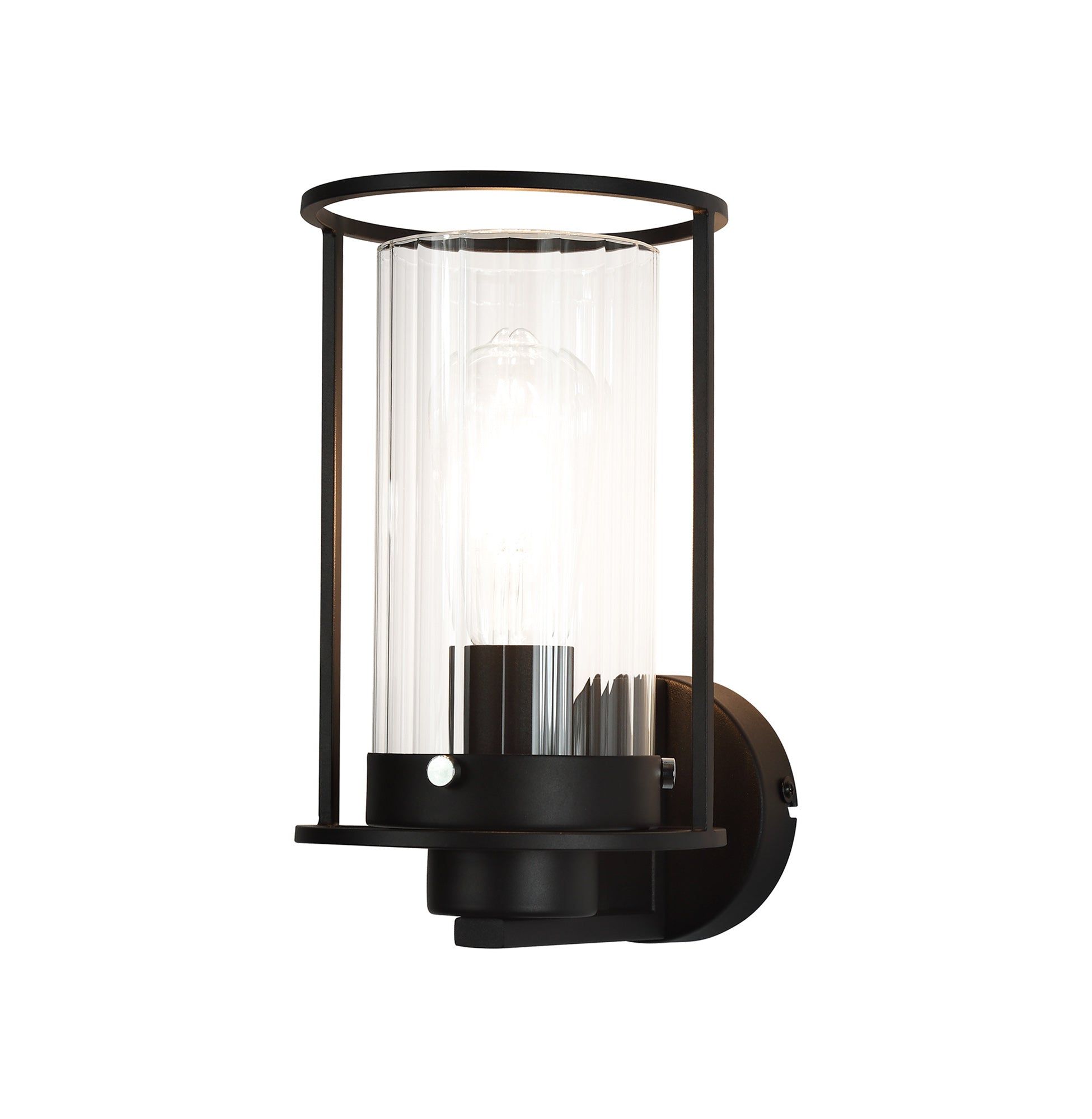 Beres Wall Light, 1 Light E27, Black/Clear Glass