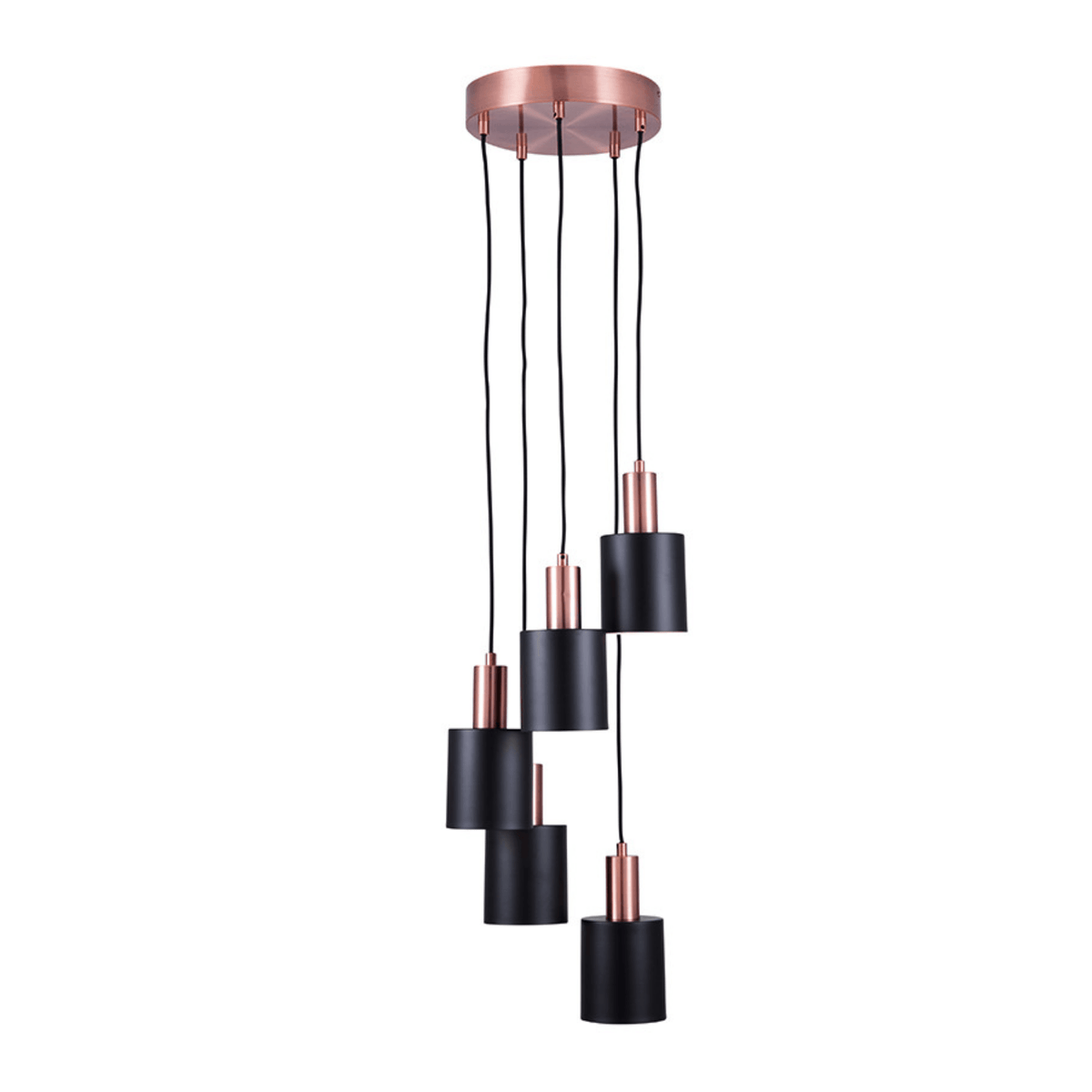 Black & Antique Copper 5 Drop Pendant - Cusack Lighting