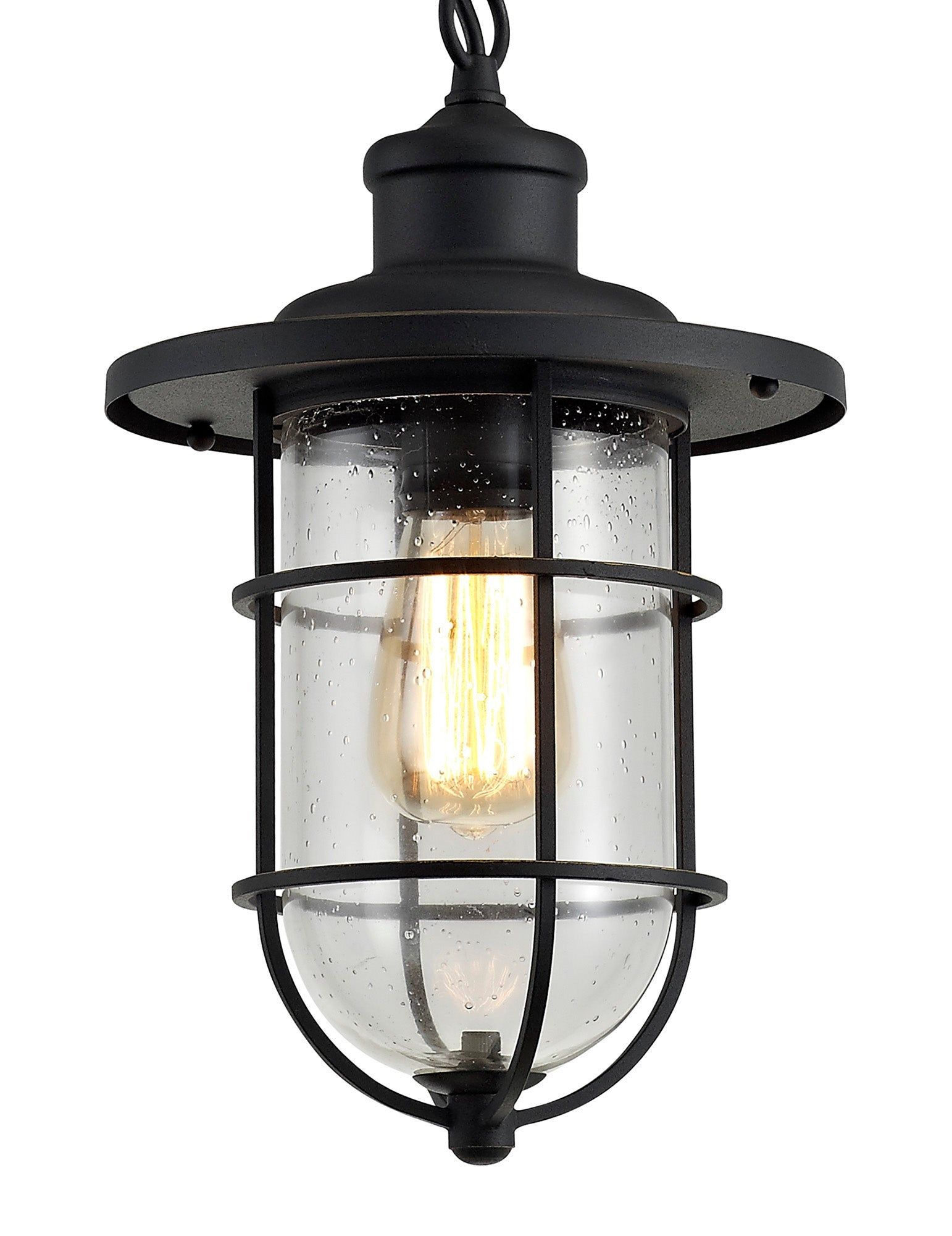 Blitz Pendant, 1 x E27, Black/Gold With Seeded Clear Glass, IP54, 2yrs Warranty