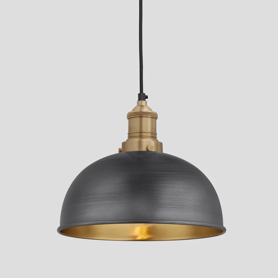 Brooklyn Dome Pendant Light - 8 Inch - Pewter & Brass