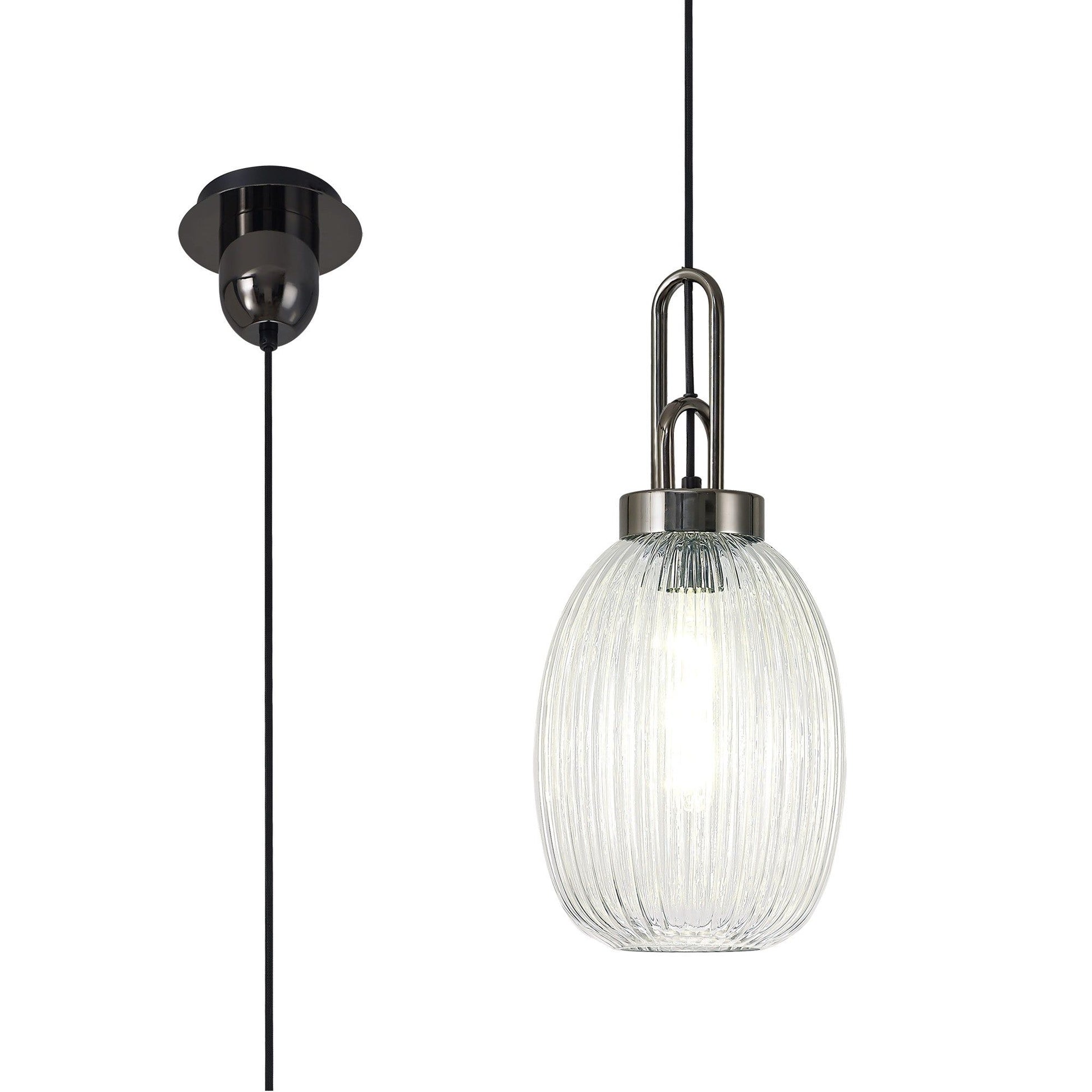 Cadiz 1 Light Pendant E27 With 20cm Almond Ribbed Glass - Various Colour Range IP20 - Cusack Lighting