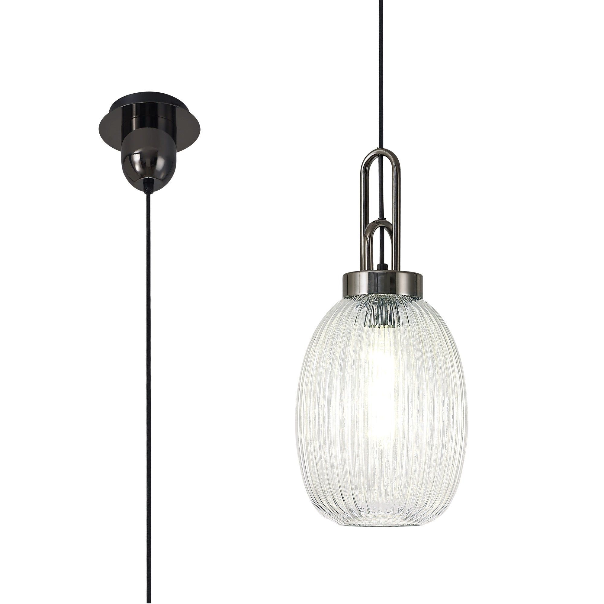 Cadiz 1 Light Pendant E27 With 20cm Almond Ribbed Glass - Various Colour Range IP20 - Cusack Lighting