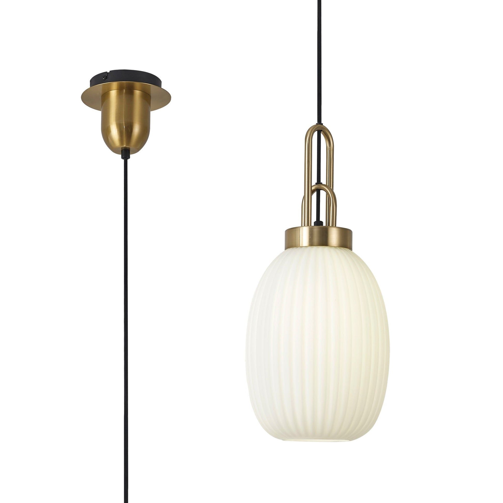 Cadiz 1 Light Pendant E27 With 20cm Almond Ribbed Glass - Various Colour Range IP20 - Cusack Lighting