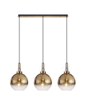 Cadiz Linear 3 Light Pendant E27 With 30cm Globe Glass, Brass Gold/Clear Brass Gold/Matt Black