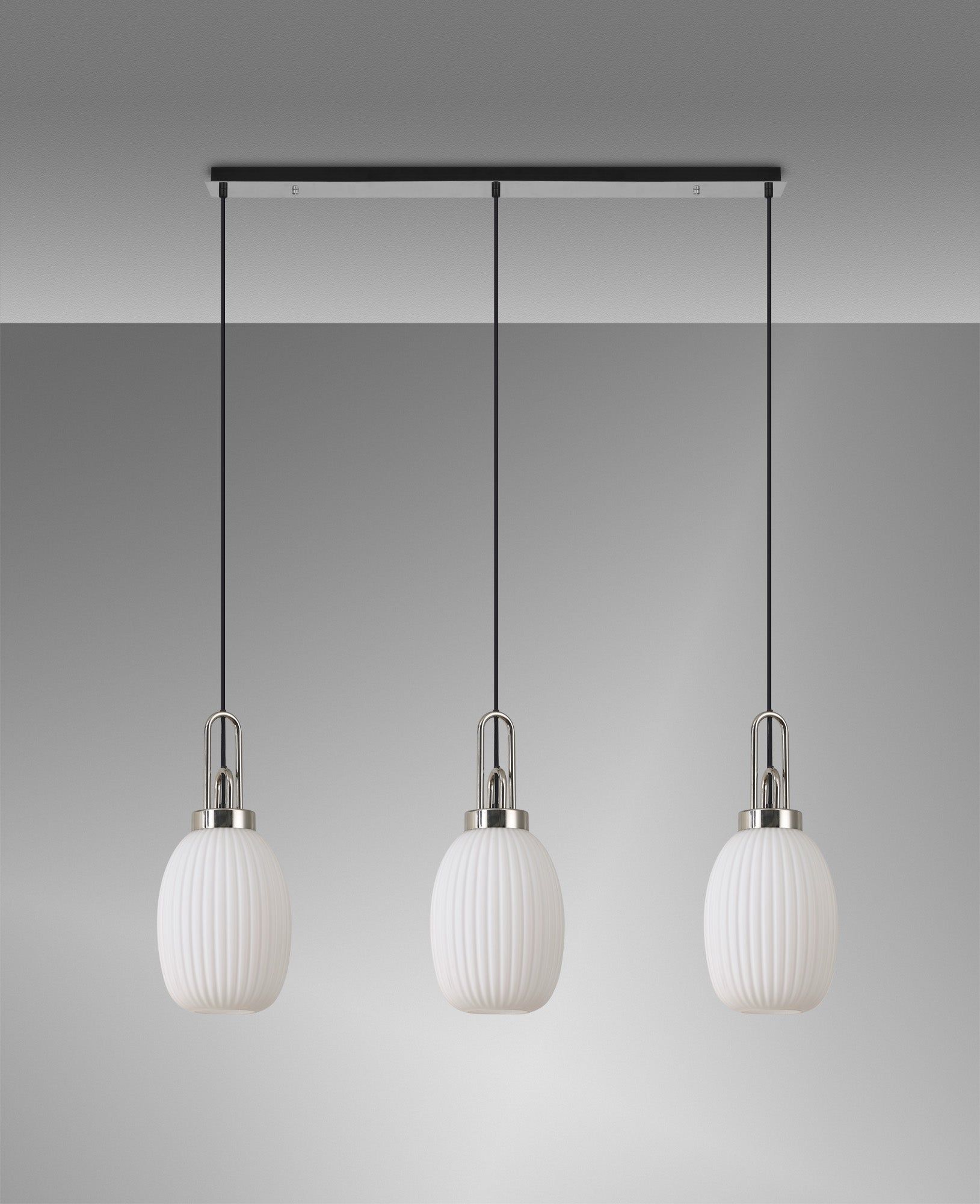 Cadiz 3L Kitchen/Island Ceiling Light E27 With Polished Nickel & Matt Black With Various Glass Shade Colours IP20 - Cusack Lighting