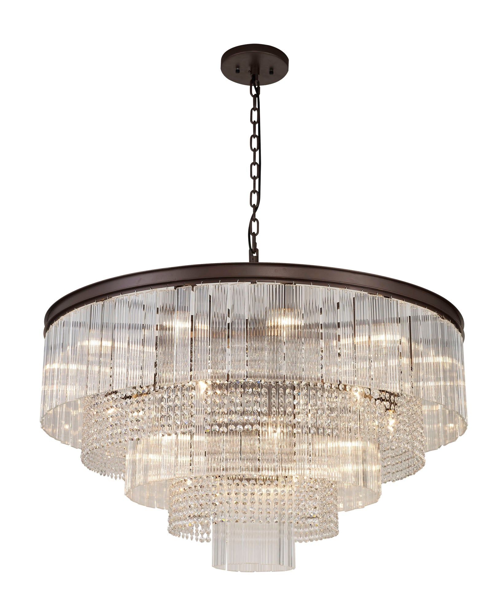 Camden Large 3 Tier Round Pendant, 27 Light E14, Brown Oxide, Item Weight: 28.6kg
