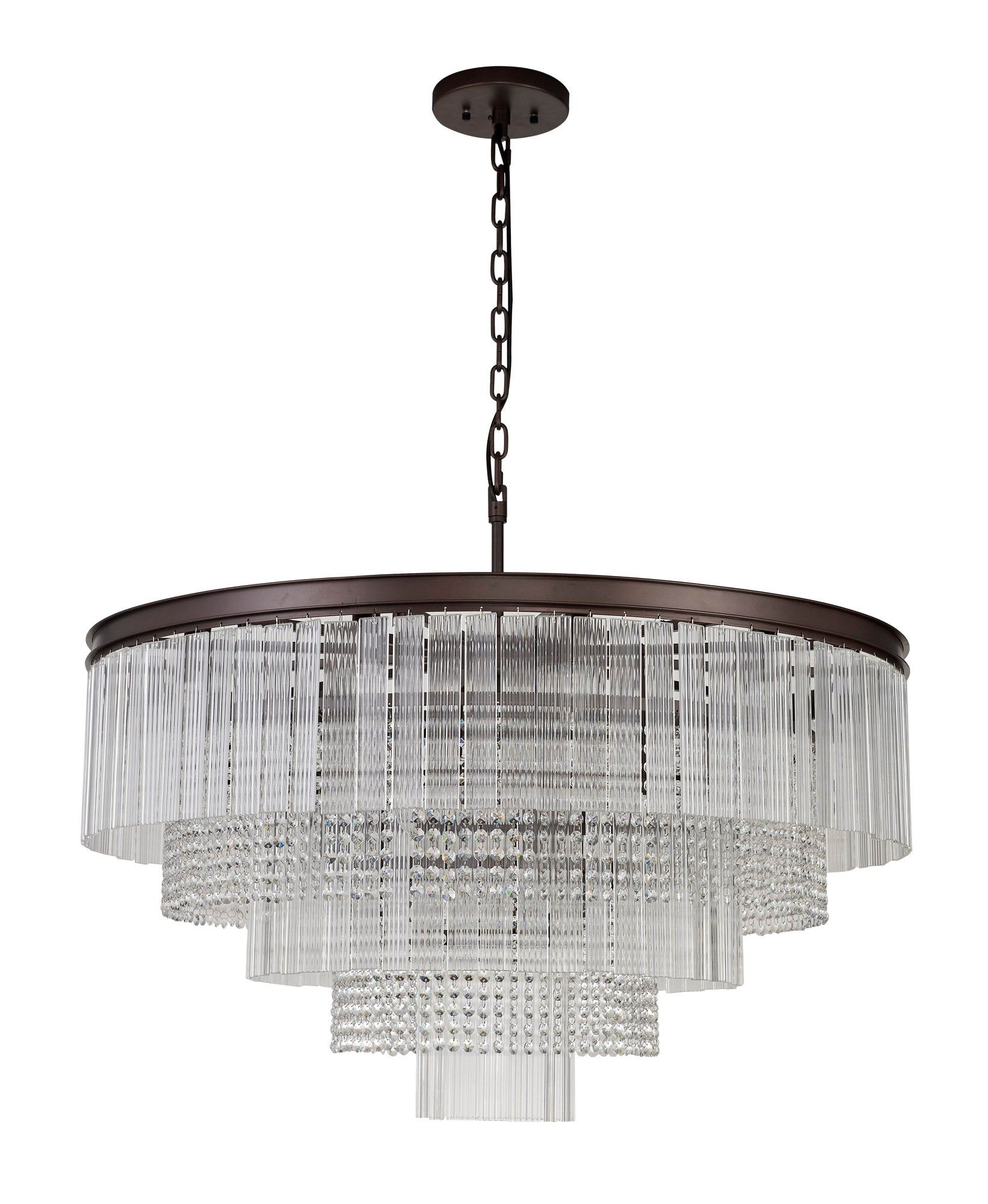 Camden Large 3 Tier Round Pendant, 27 Light E14, Brown Oxide, Item Weight: 28.6kg