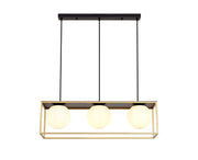 Cannes Linear Pendant, 3 Light Adjustable E14, Matt Black/Painted Gold