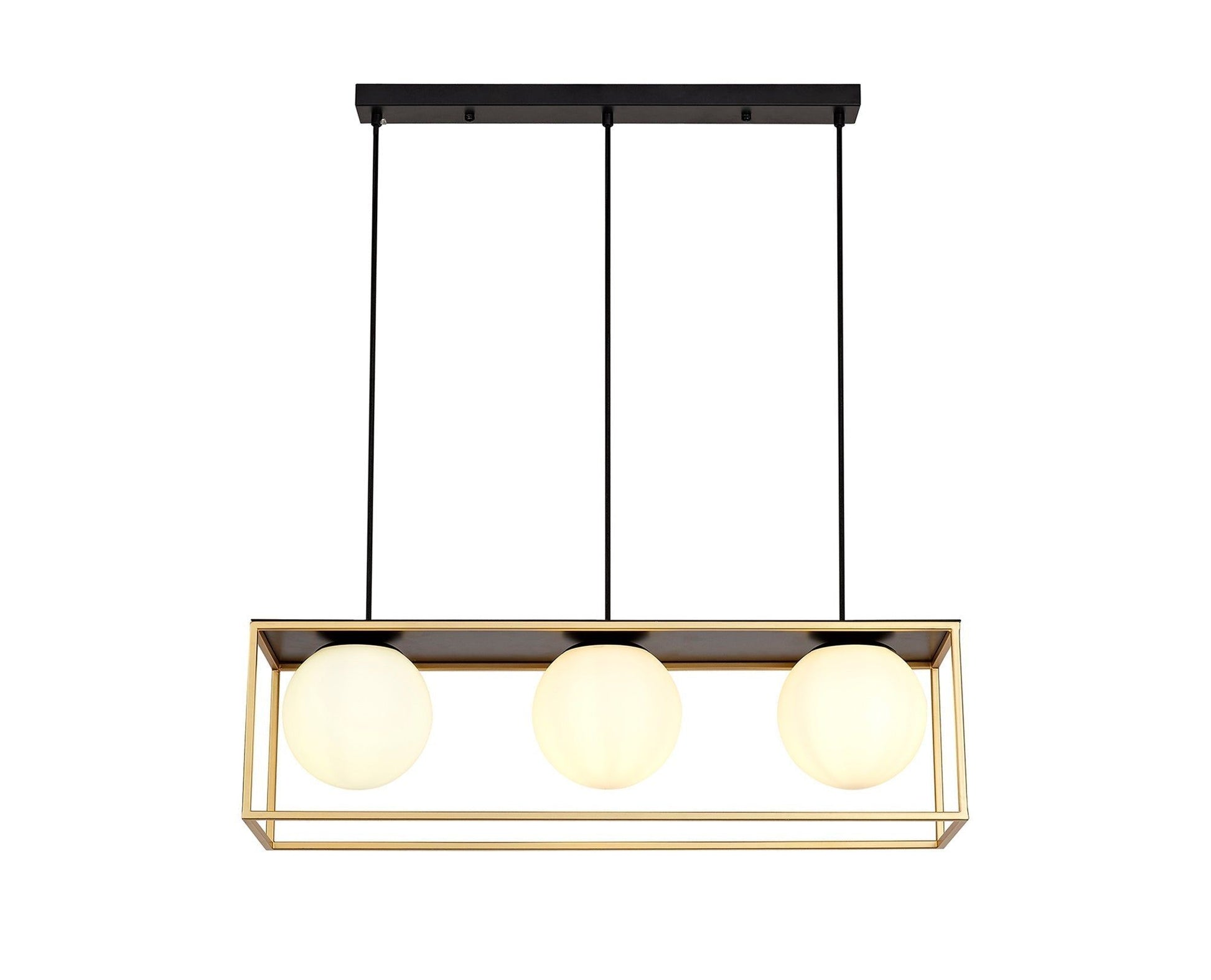 Cannes Linear Pendant, 3 Light Adjustable E14, Matt Black/Painted Gold