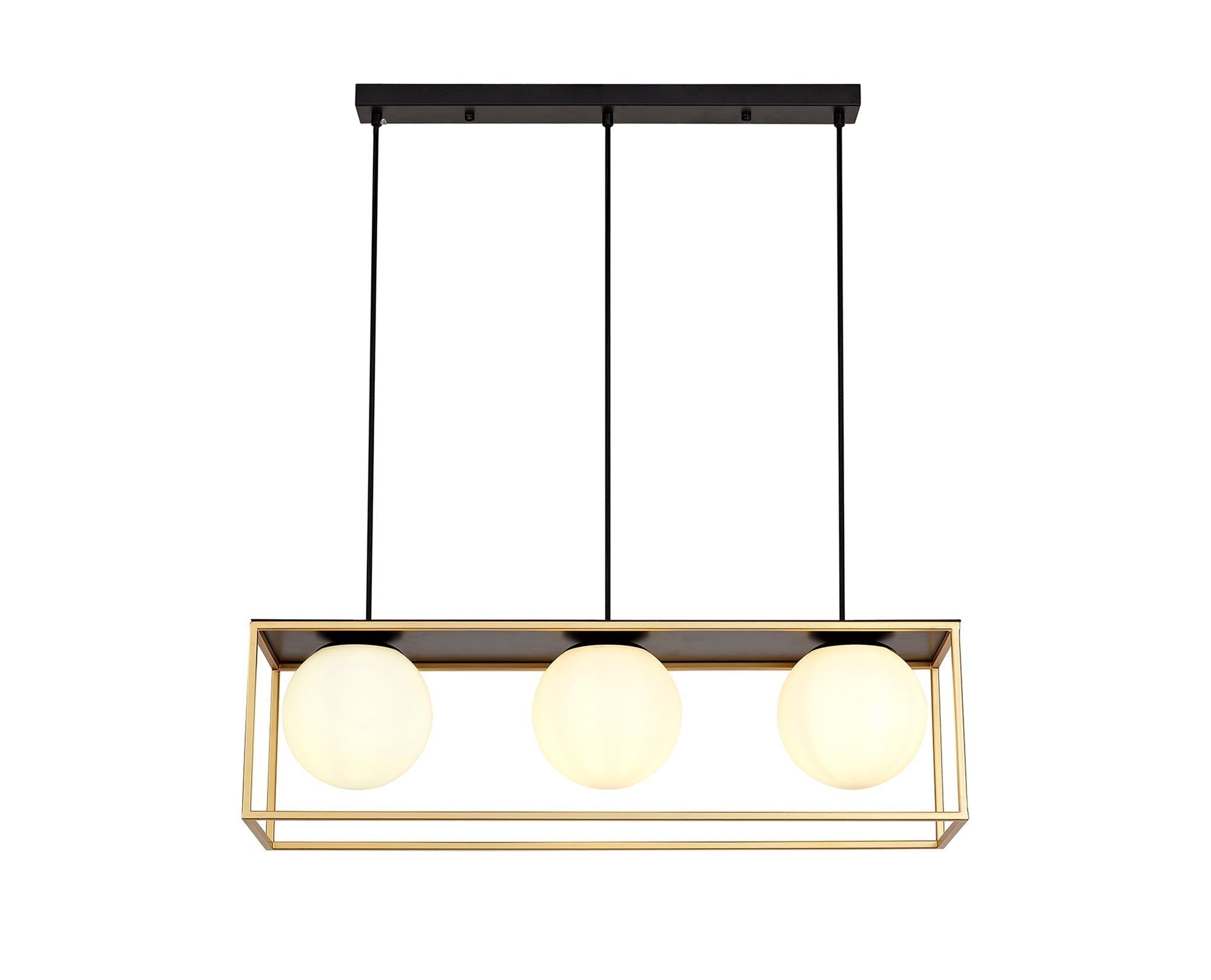 Cannes Linear Pendant, 3 Light Adjustable E14, Matt Black/Painted Gold