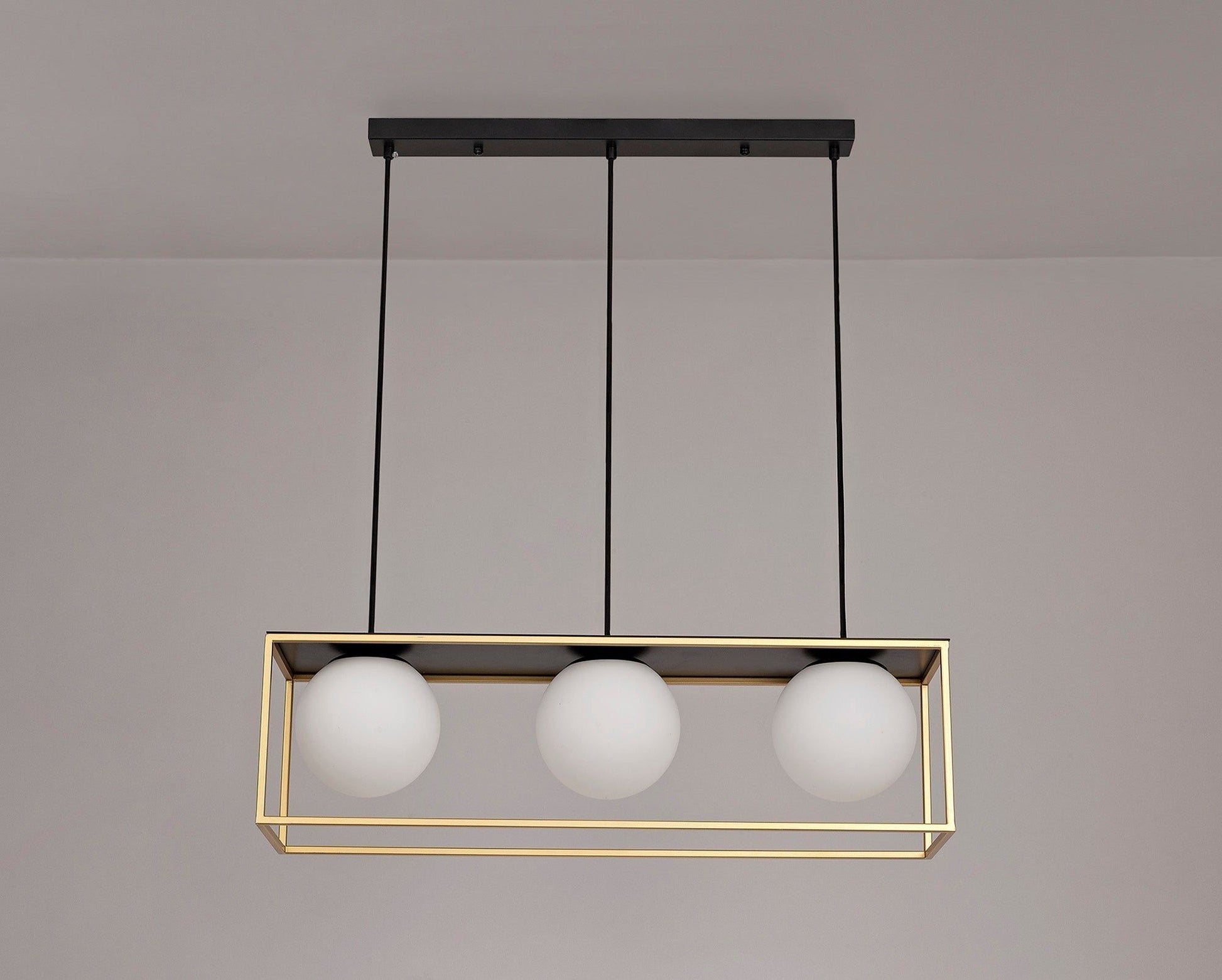 Cannes Linear Pendant, 3 Light Adjustable E14, Matt Black/Painted Gold