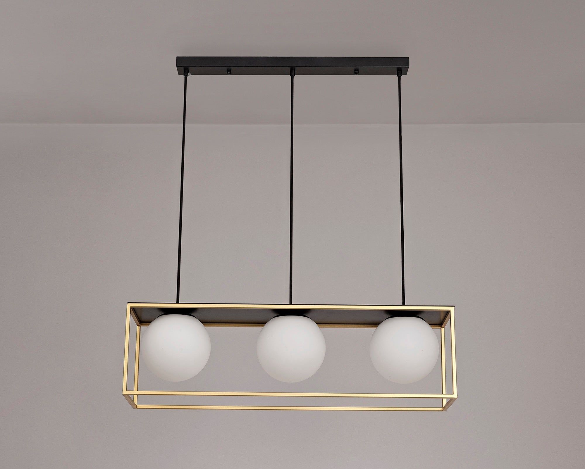 Cannes Linear Pendant, 3 Light Adjustable E14, Matt Black/Painted Gold