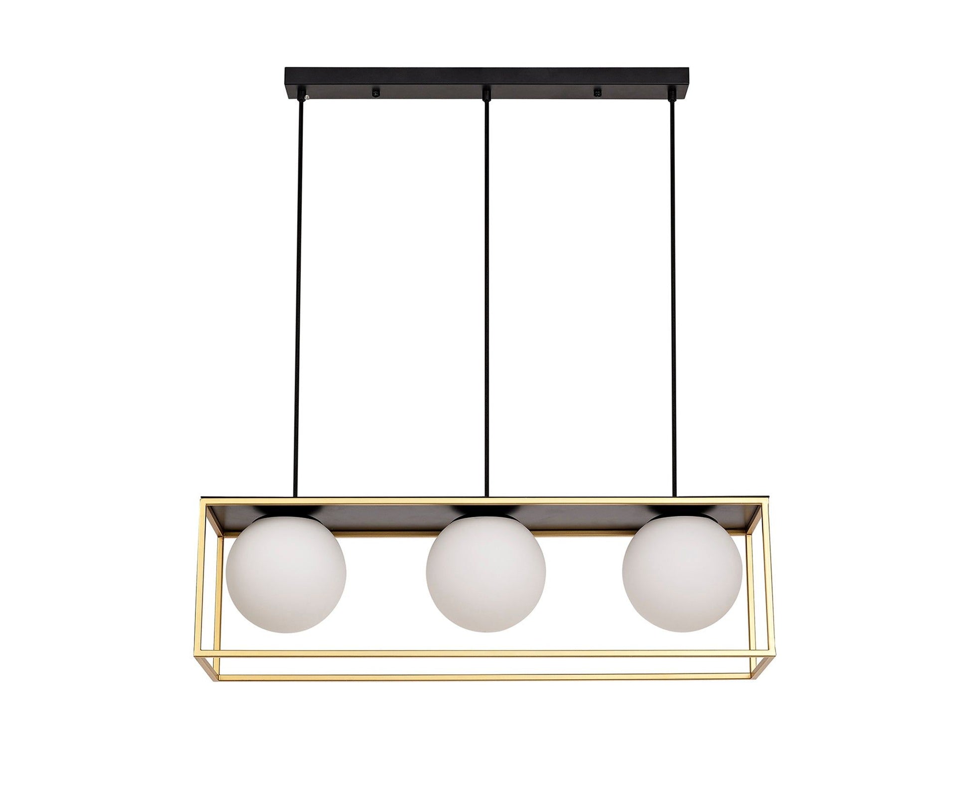 Cannes Linear Pendant, 3 Light Adjustable E14, Matt Black/Painted Gold