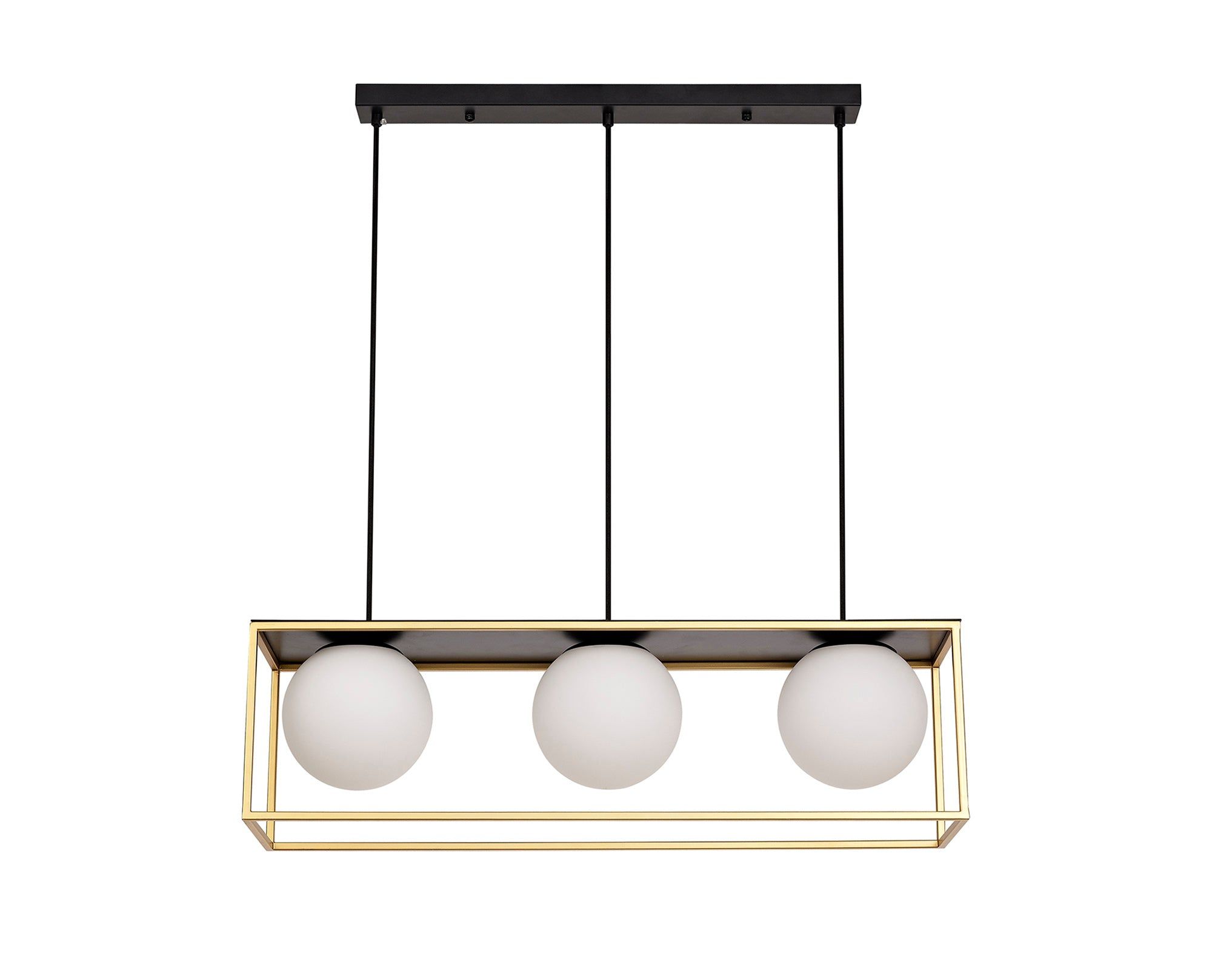 Cannes Linear Pendant, 3 Light Adjustable E14, Matt Black/Painted Gold