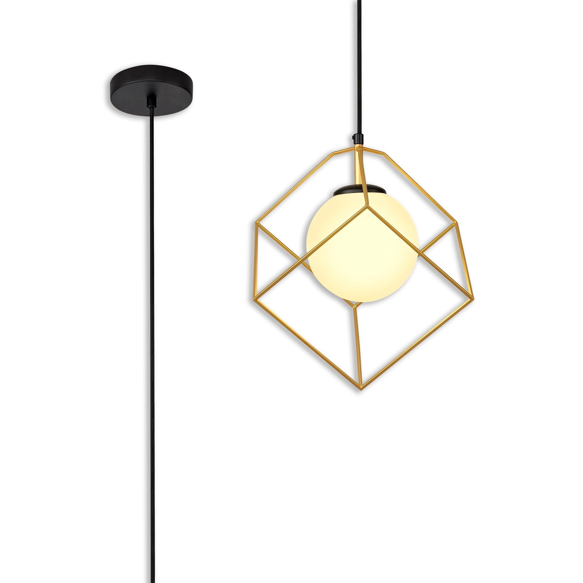 Cannes Single Pendant, 1 Light Adjustable E14, Matt Black/Painted Gold