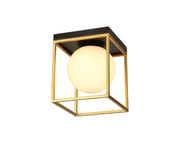 Cannes Square Ceiling Flush, 1 Light E14, Matt Black/Painted Gold