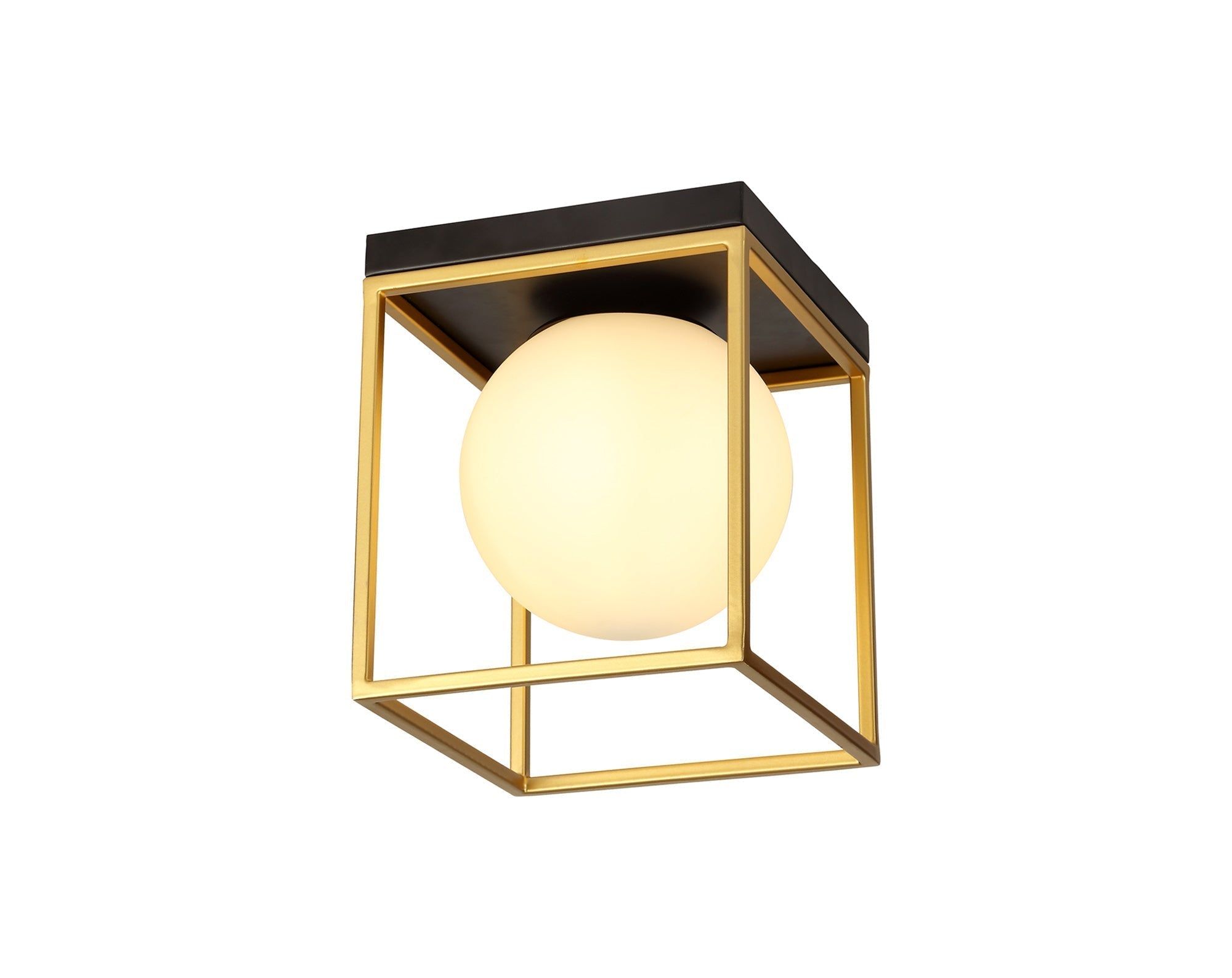 Cannes Square Ceiling Flush, 1 Light E14, Matt Black/Painted Gold