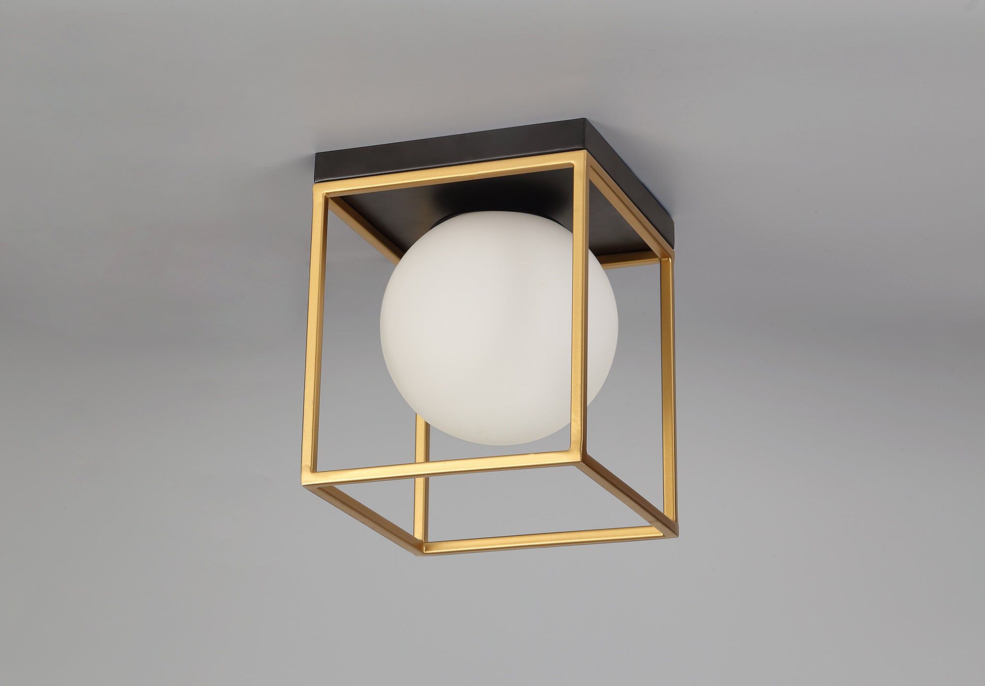 Cannes Square Ceiling Flush, 1 Light E14, Matt Black/Painted Gold